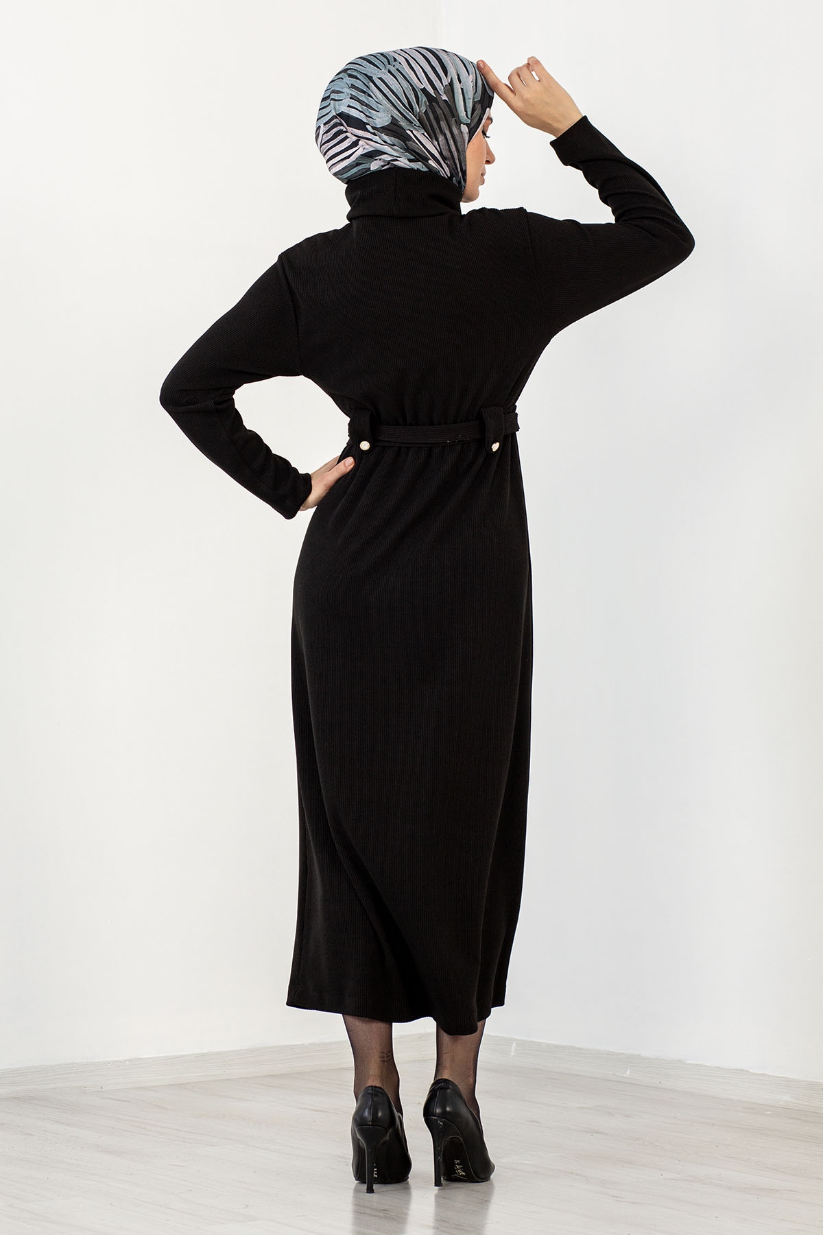 31130 Kemerli Elbise S-m-l - Siyah - 5