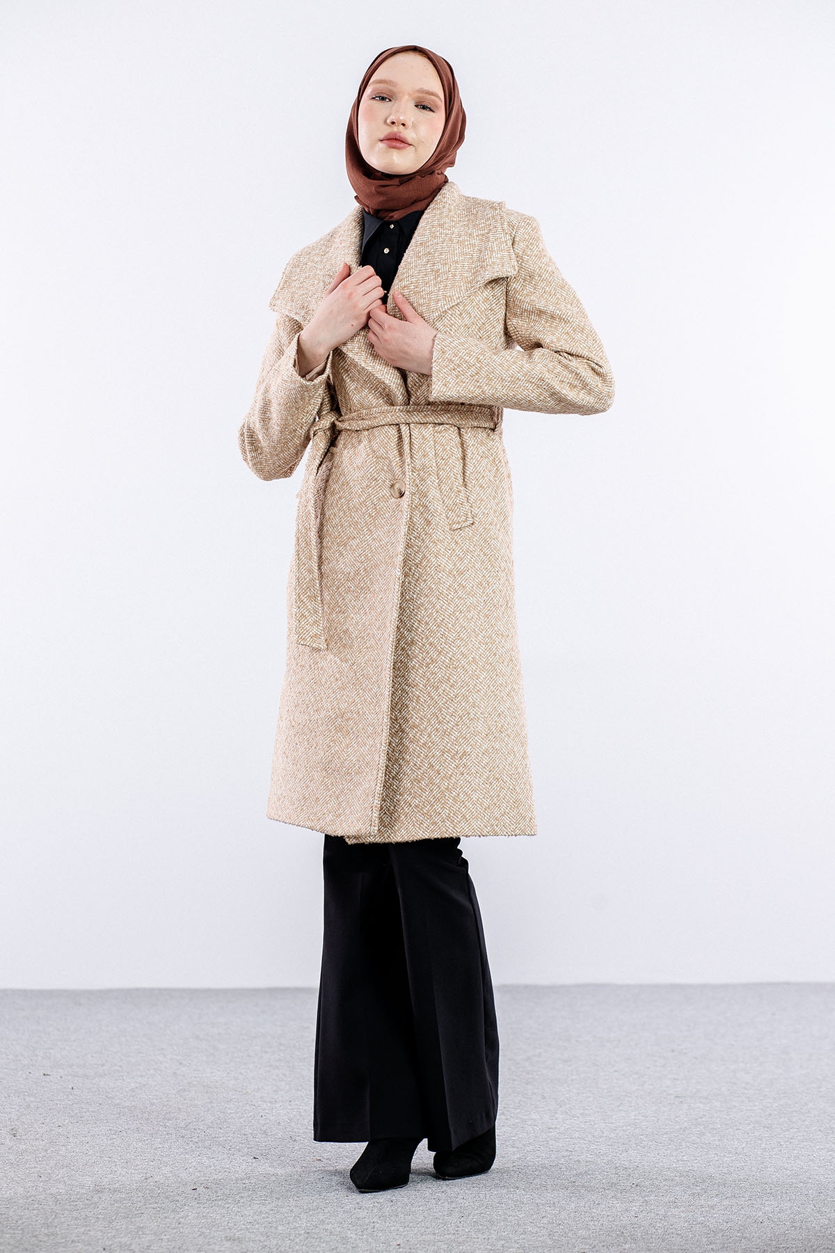 31161 şal Yaka Kaban S-m-l-xl - Toprak - 1