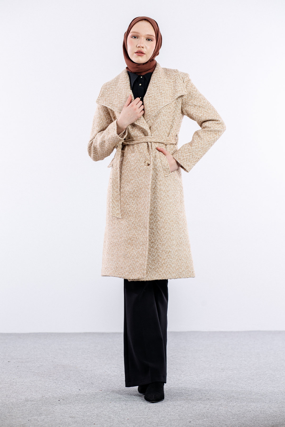 31161 şal Yaka Kaban S-m-l-xl - Toprak - 2