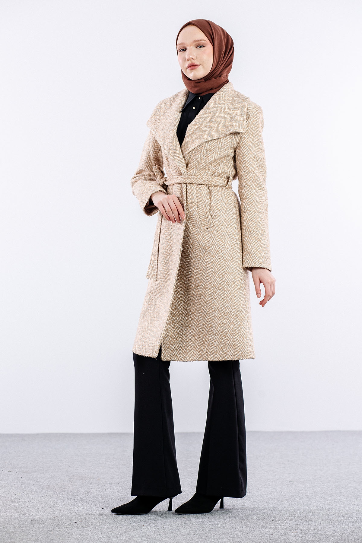 31161 şal Yaka Kaban S-m-l-xl - Toprak - 4