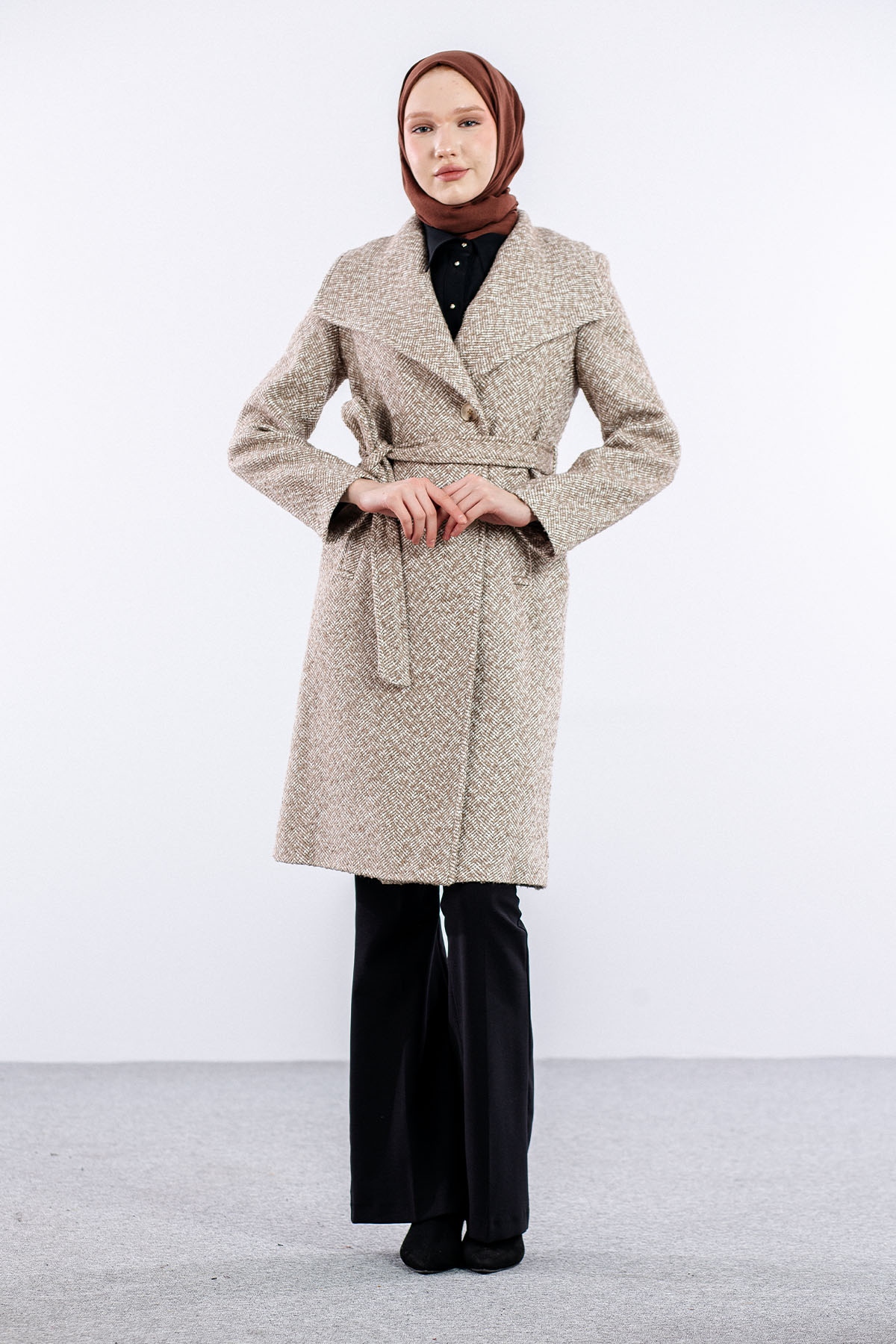 31161 şal Yaka Kaban S-m-l-xl - Vizon - 1