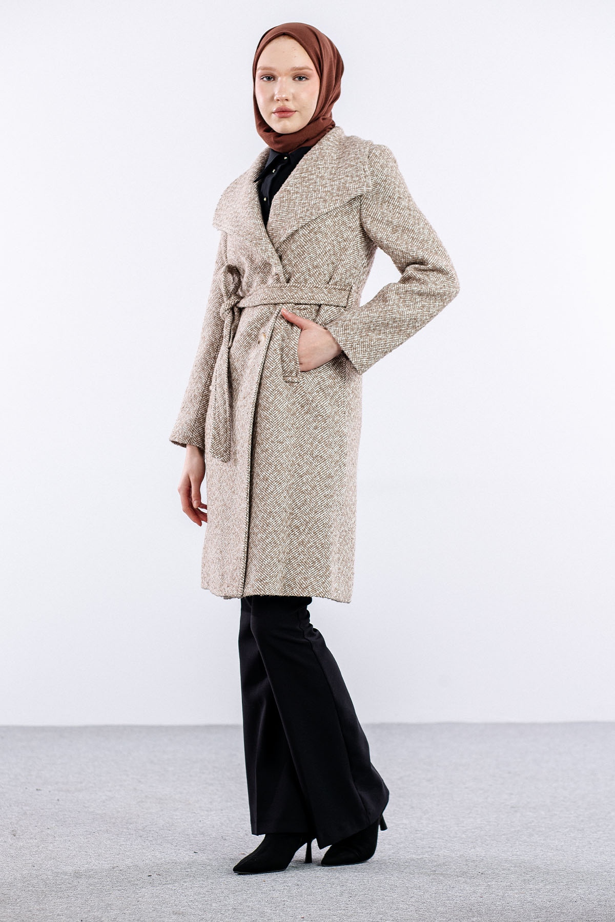 31161 şal Yaka Kaban S-m-l-xl - Vizon - 3