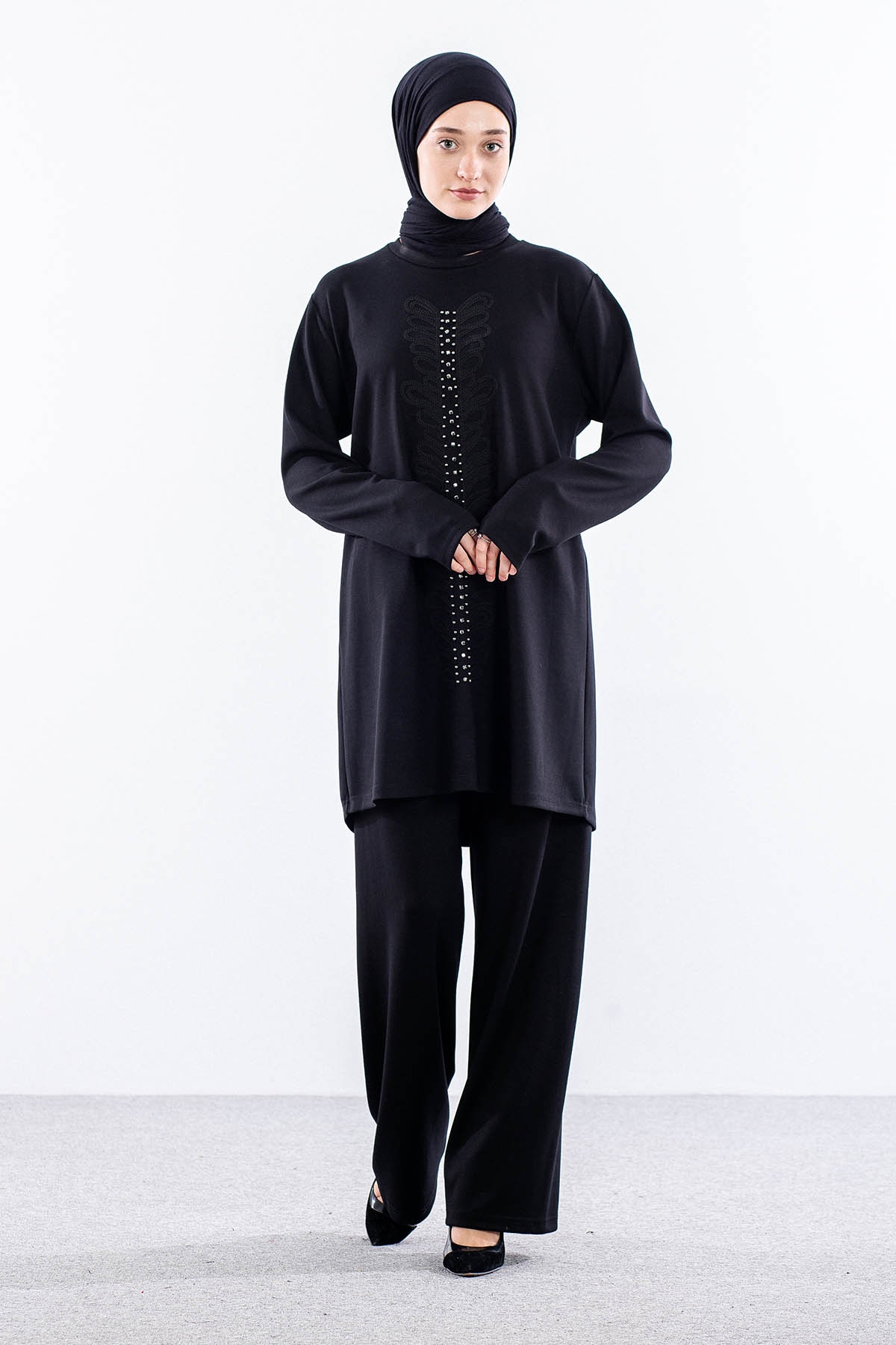 312 Takim 40-46 Boncuk Nakis Detayli - Siyah - 1