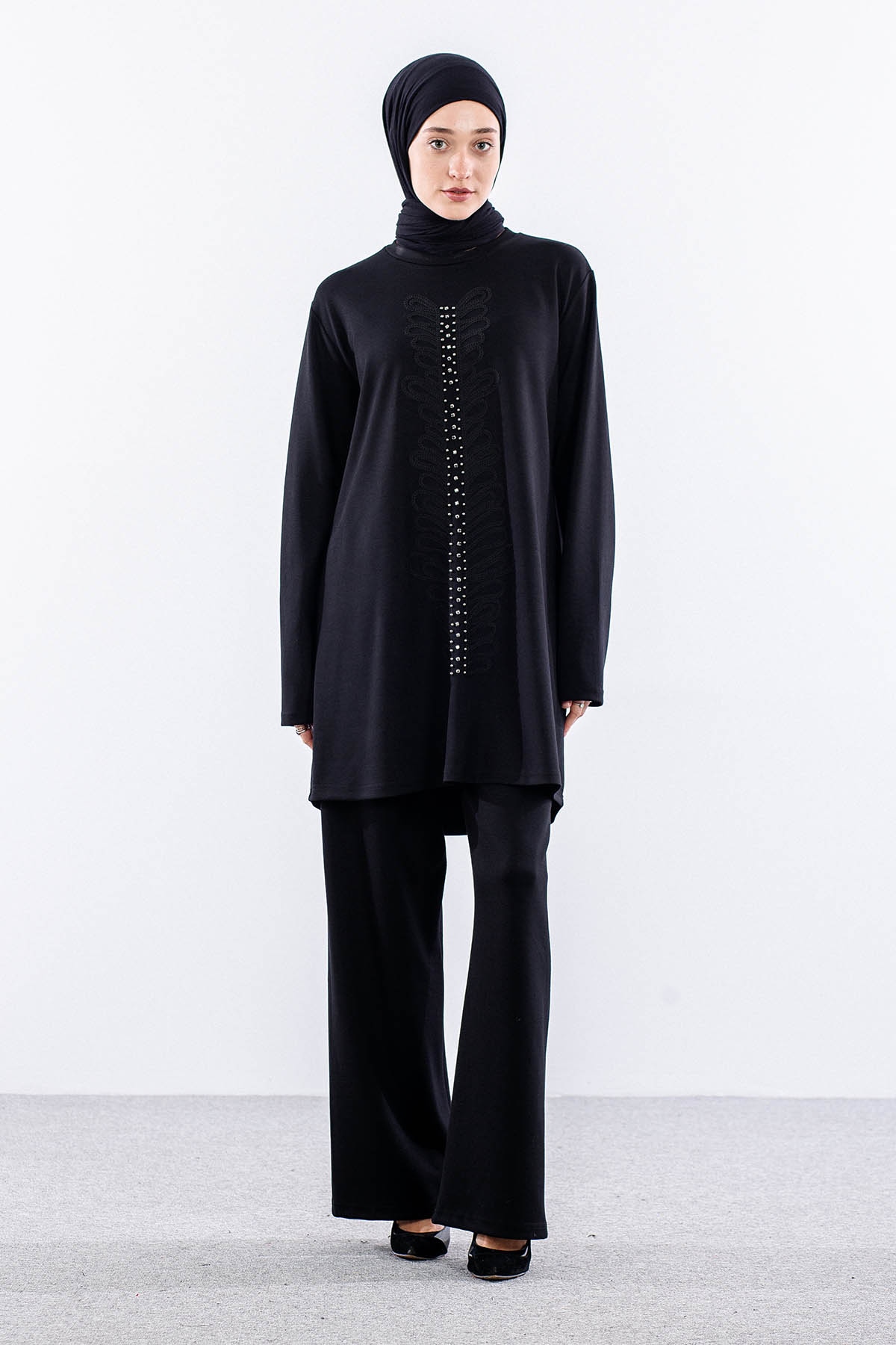 312 Takim 40-46 Boncuk Nakis Detayli - Siyah - 2