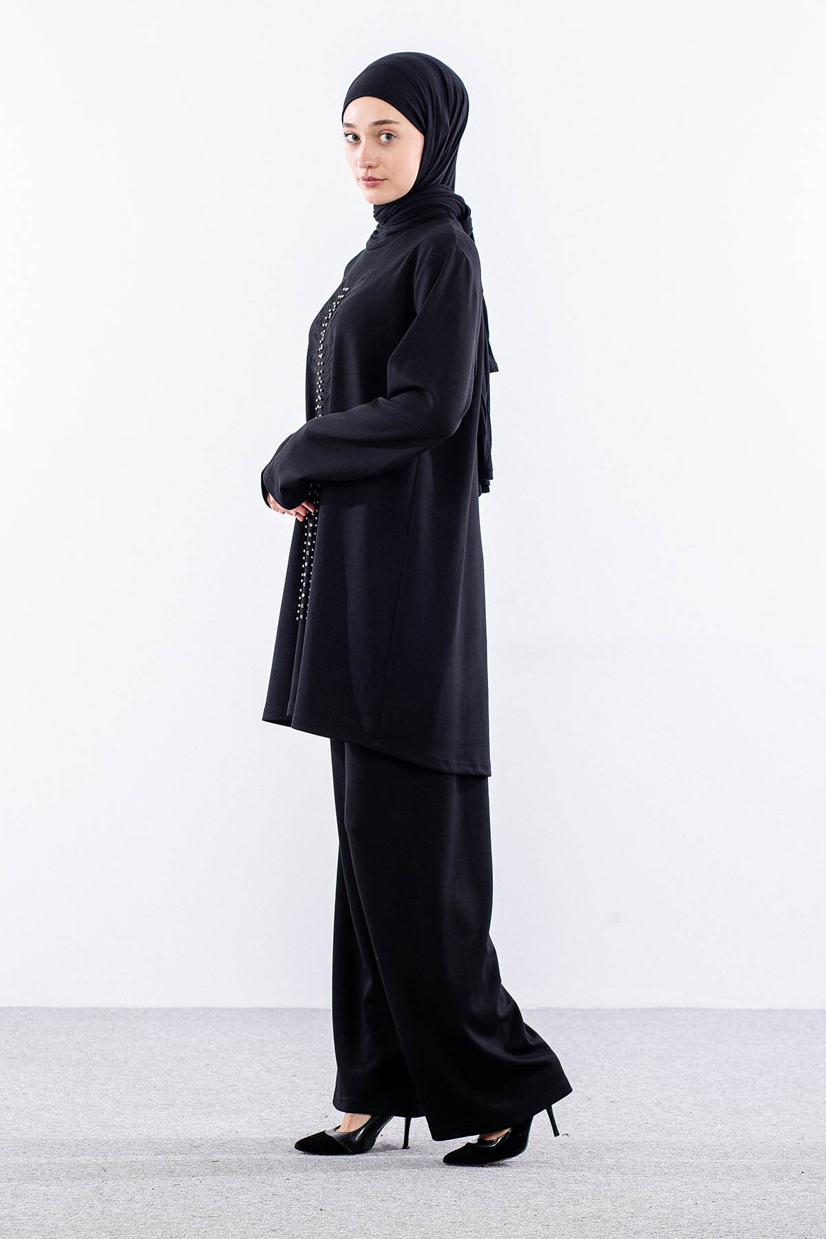 312 Takim 40-46 Boncuk Nakis Detayli - Siyah - 3