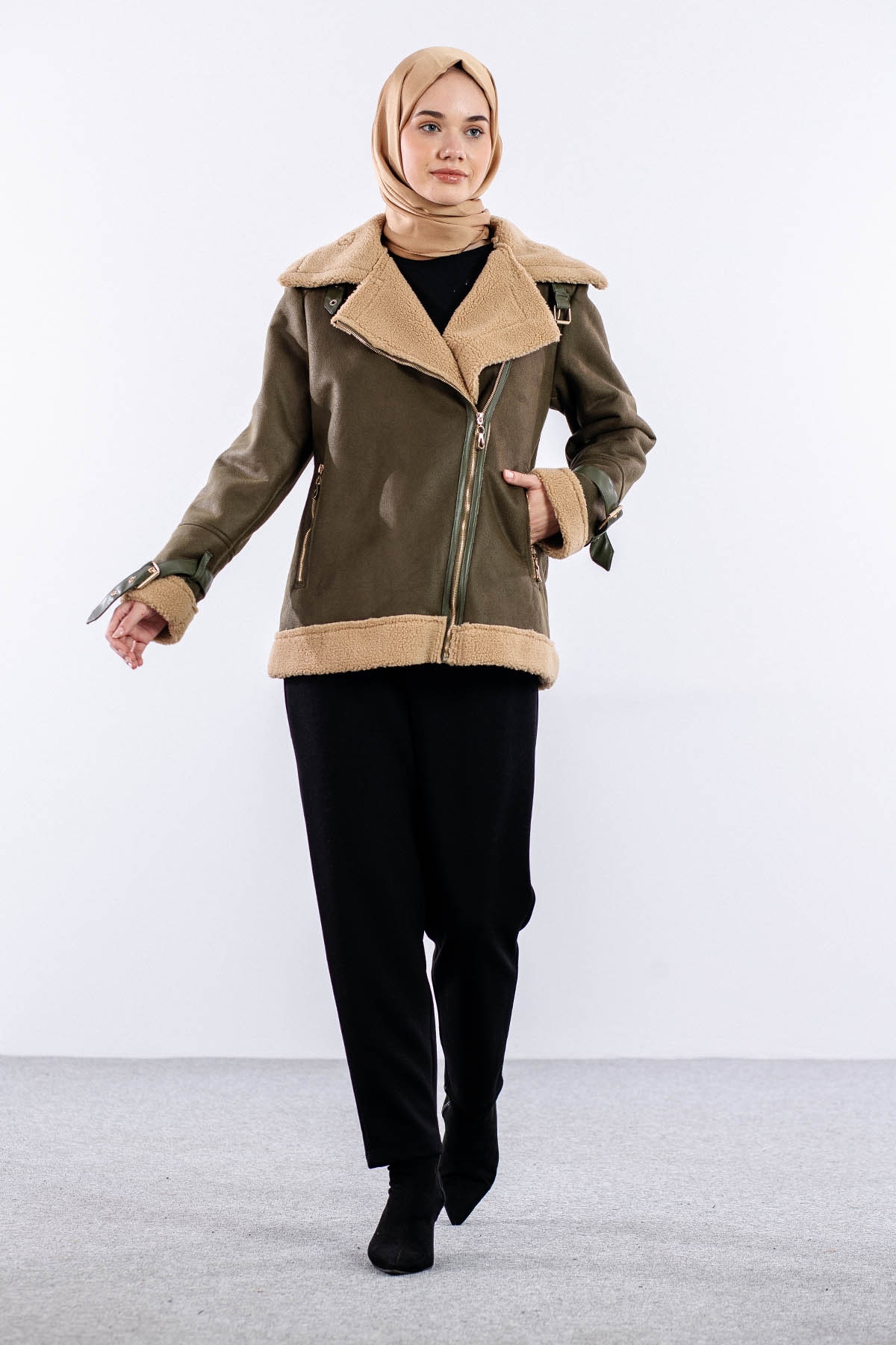 31264 Süet Biker Ceket S-xl - Haki - 2