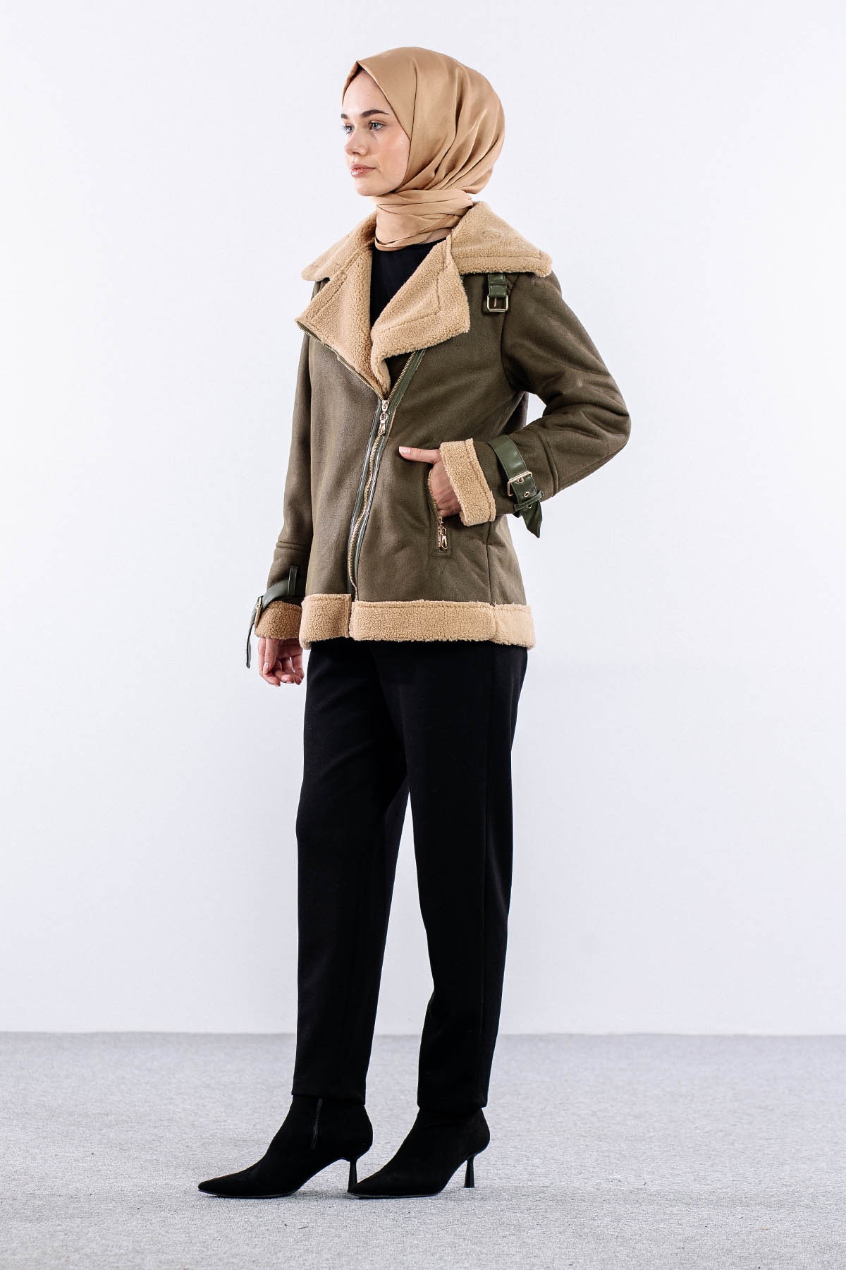 31264 Süet Biker Ceket S-xl - Haki - 3