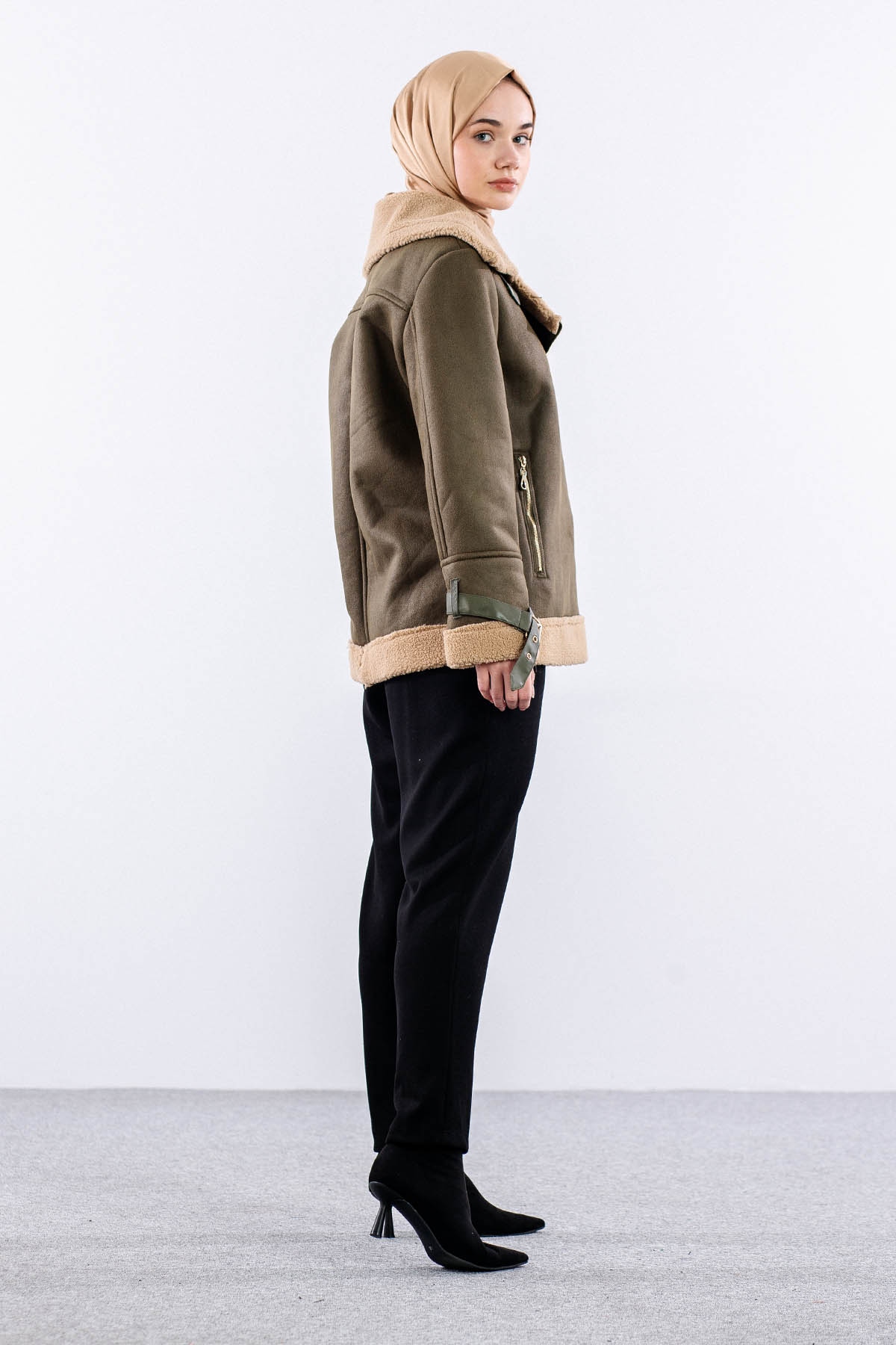 31264 Süet Biker Ceket S-xl - Haki - 5