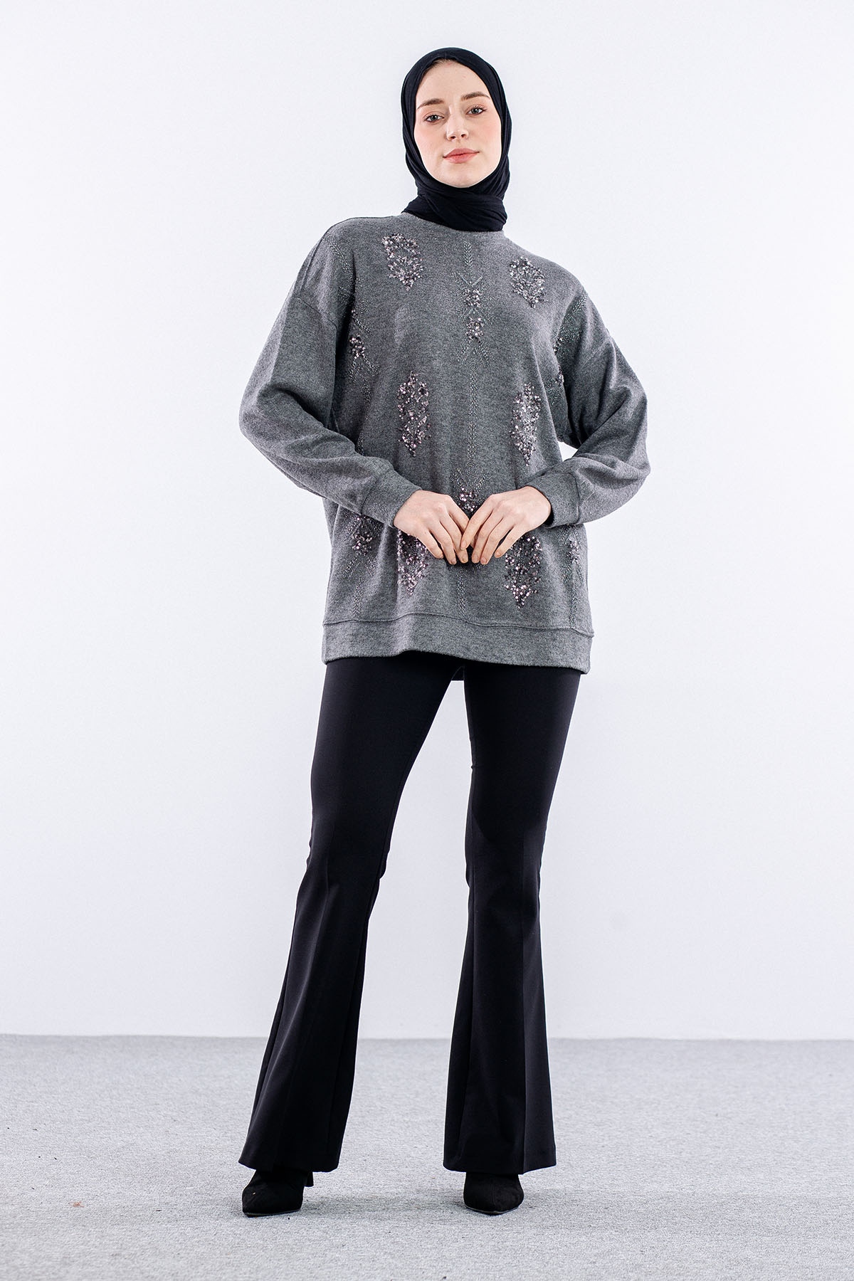 31465 Tunik Tek Nkş - Antrasit - 2