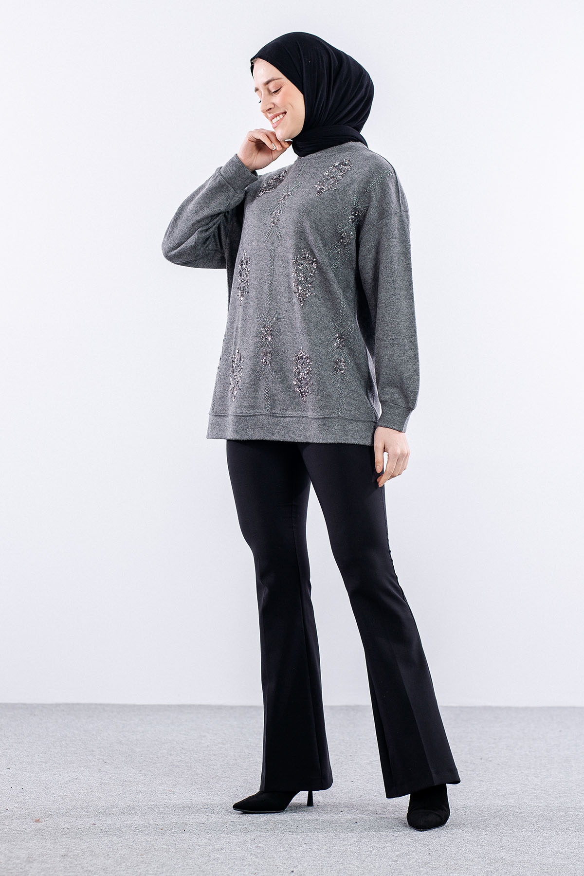 31465 Tunik Tek Nkş - Antrasit - 3