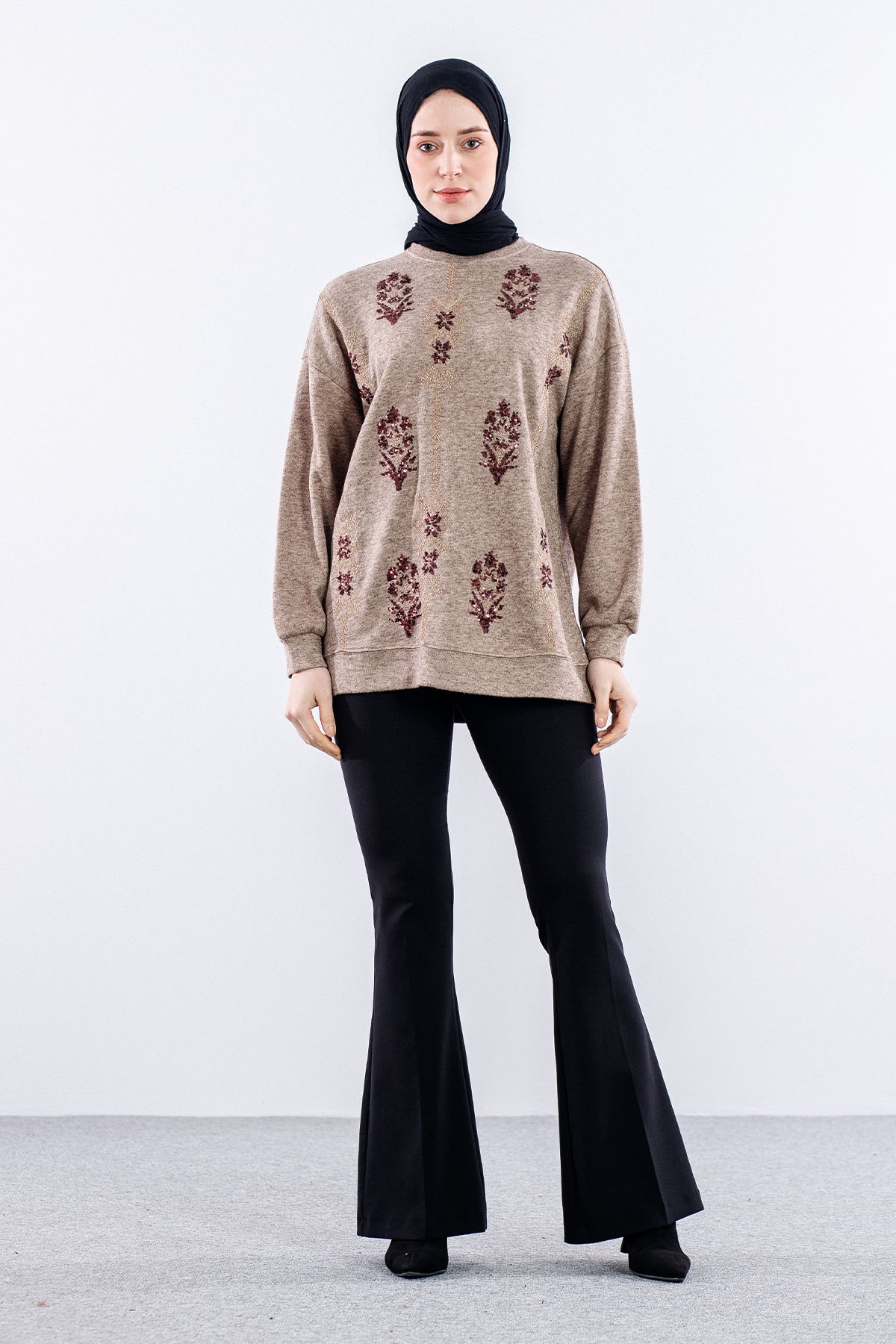 31465 Tunik Tek Nkş - Kahve - 1