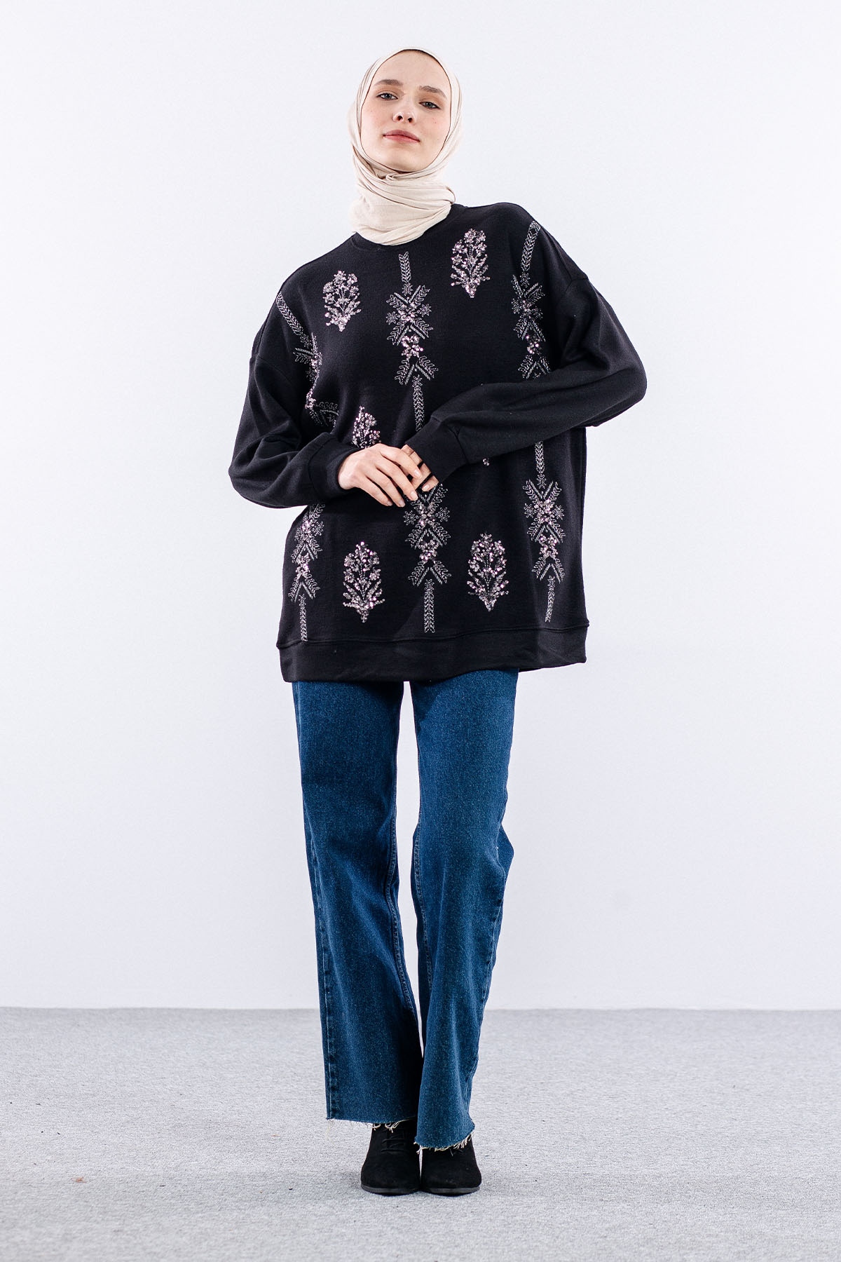 31465 Tunik Tek Nkş - Siyah - 1