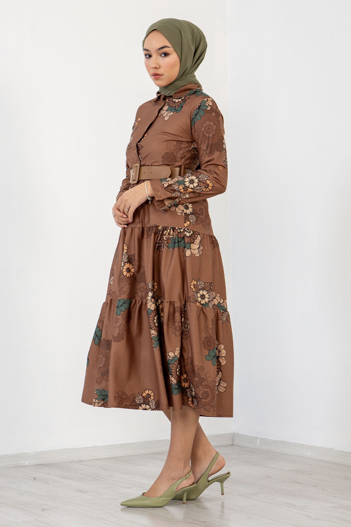 3170 çiçekli Elbise 38-44 - Camel - 2