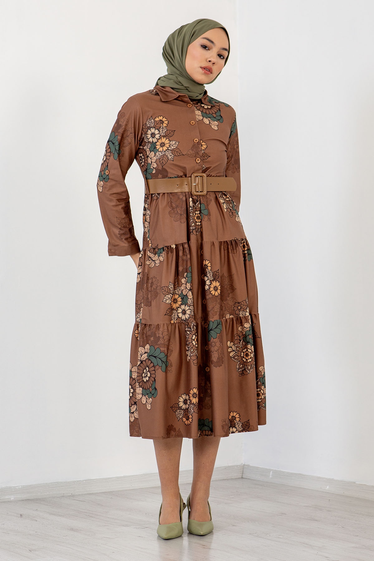 3170 çiçekli Elbise 38-44 - Camel - 4