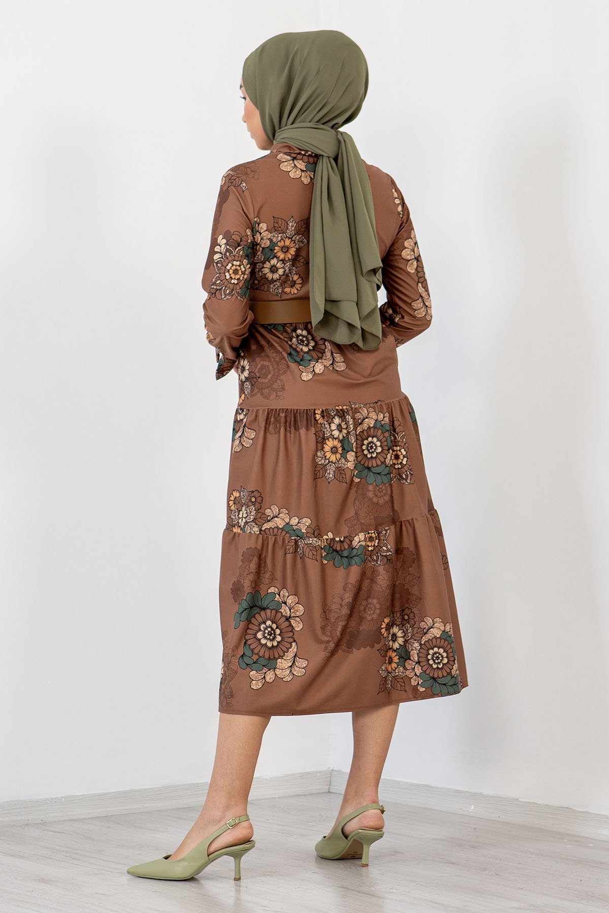 3170 çiçekli Elbise 38-44 - Camel - 5