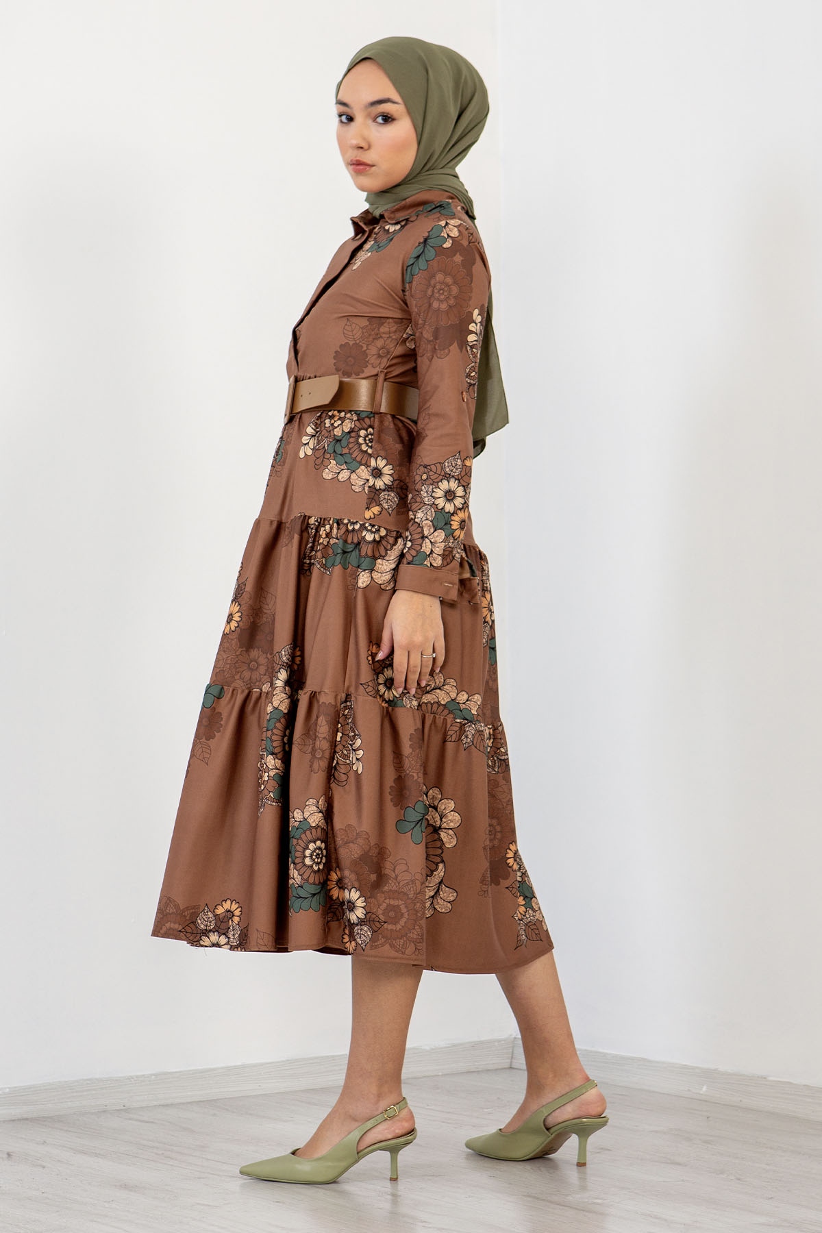 3170 çiçekli Elbise 38-44 - Camel - 6