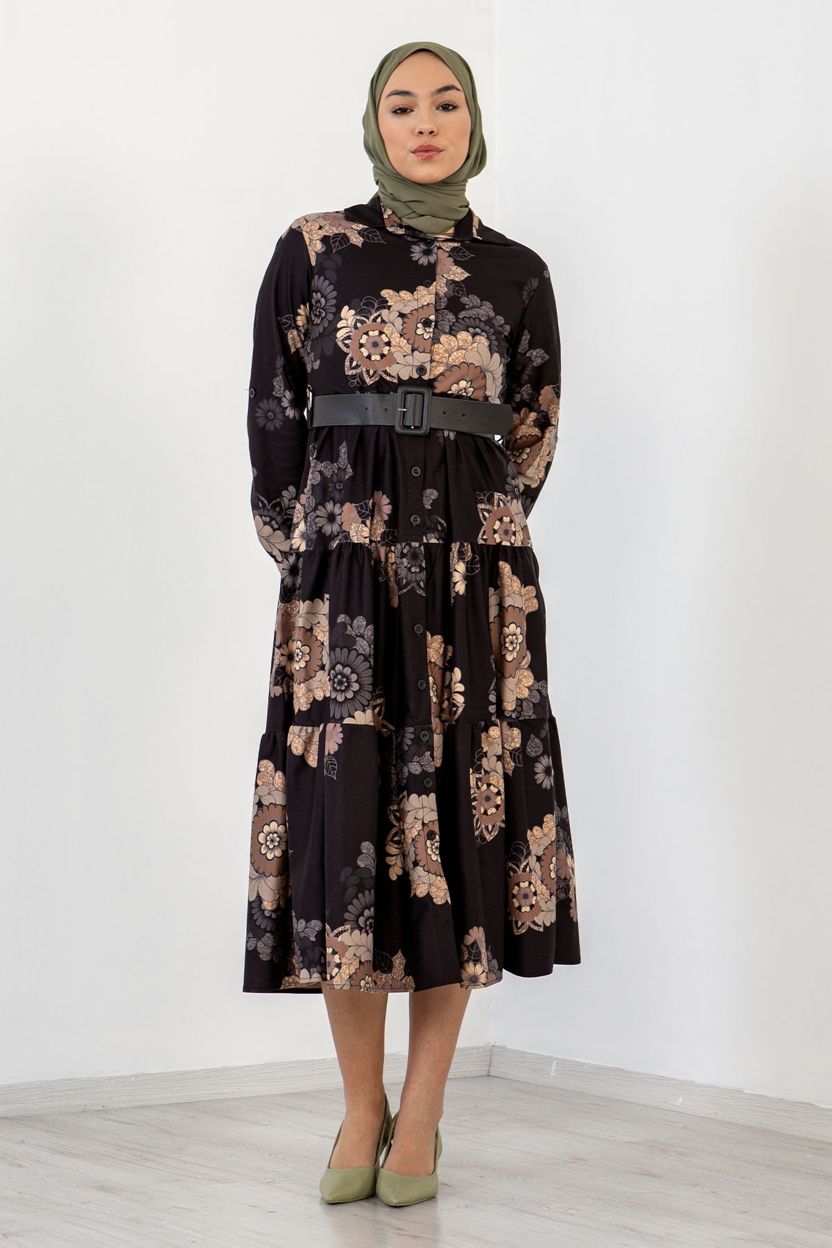 3170 çiçekli Elbise 38-44 - Siyah - 2