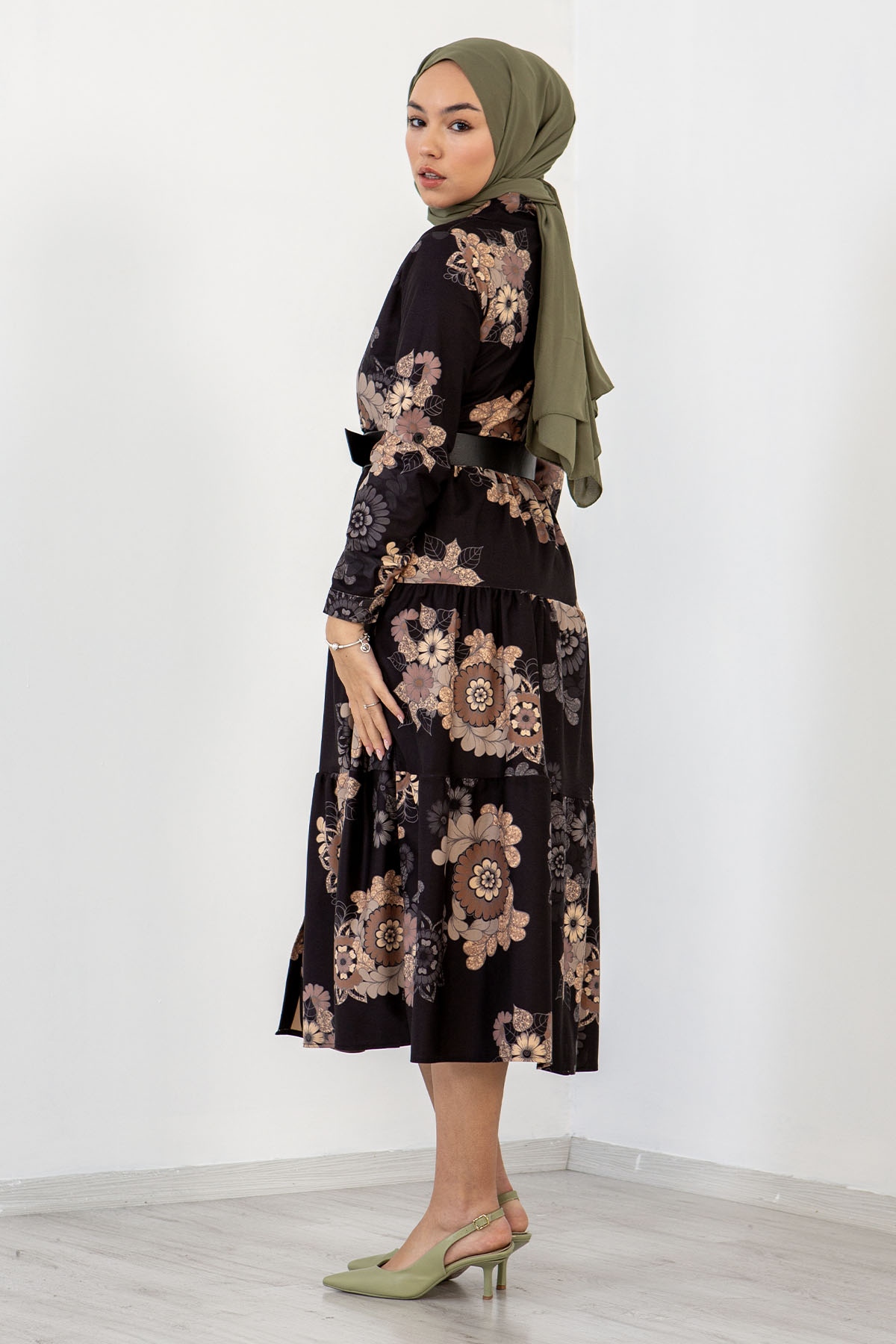 3170 çiçekli Elbise 38-44 - Siyah - 3