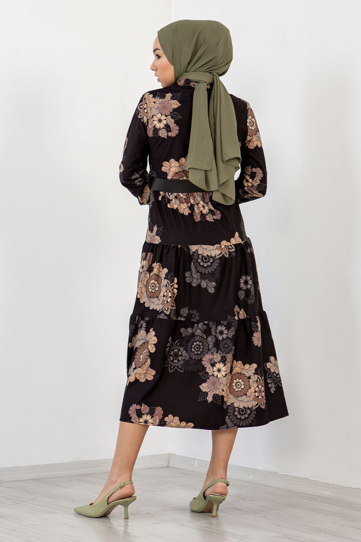 3170 çiçekli Elbise 38-44 - Siyah - 4