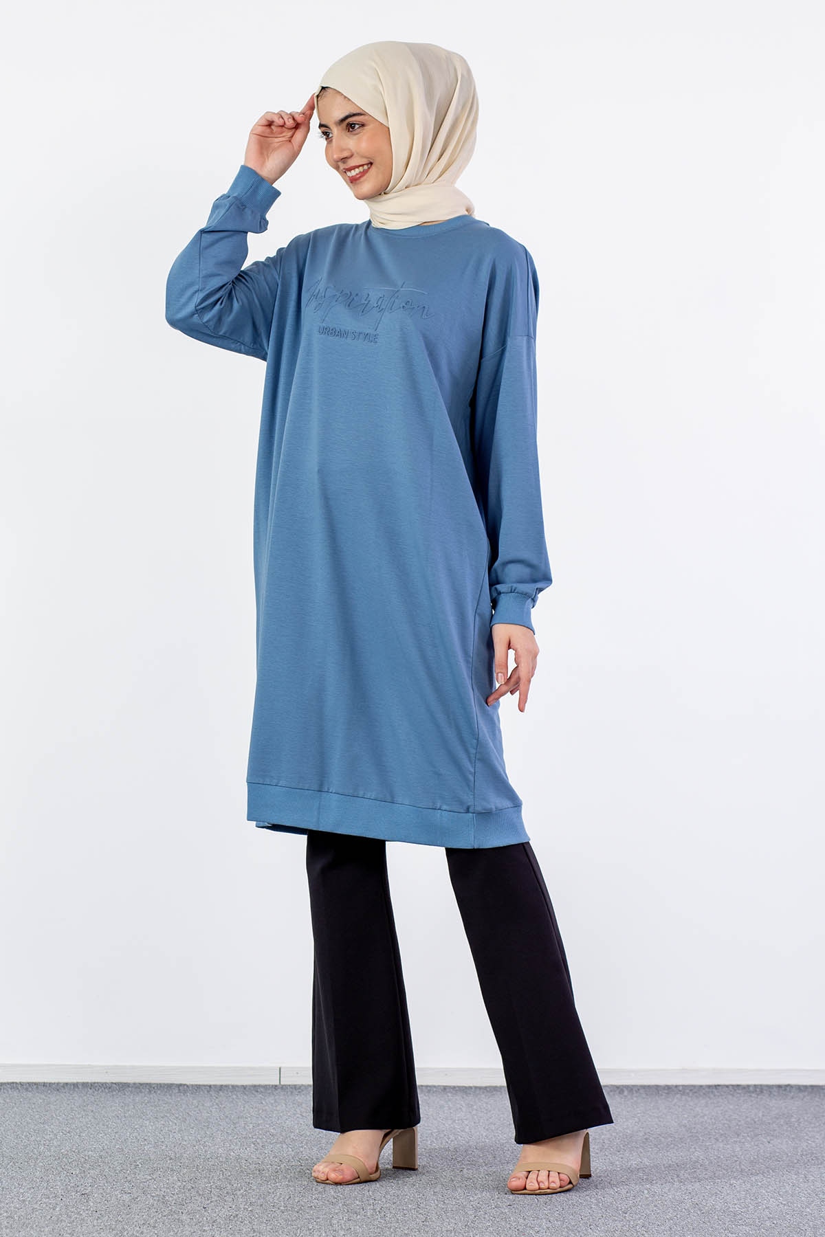 31834 Uzun Tunik Tek - Element Mavi - 2