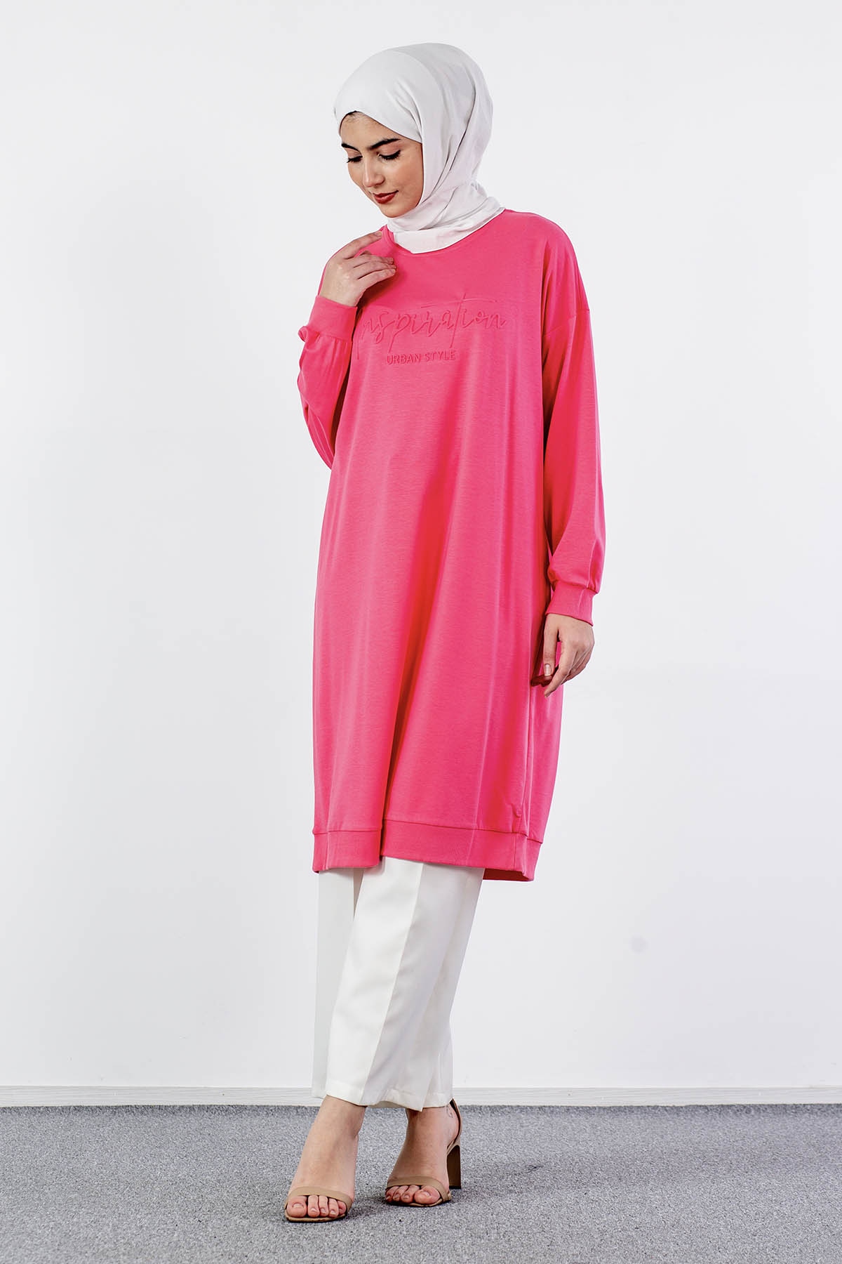 31834 Uzun Tunik Tek - Pembe - 1