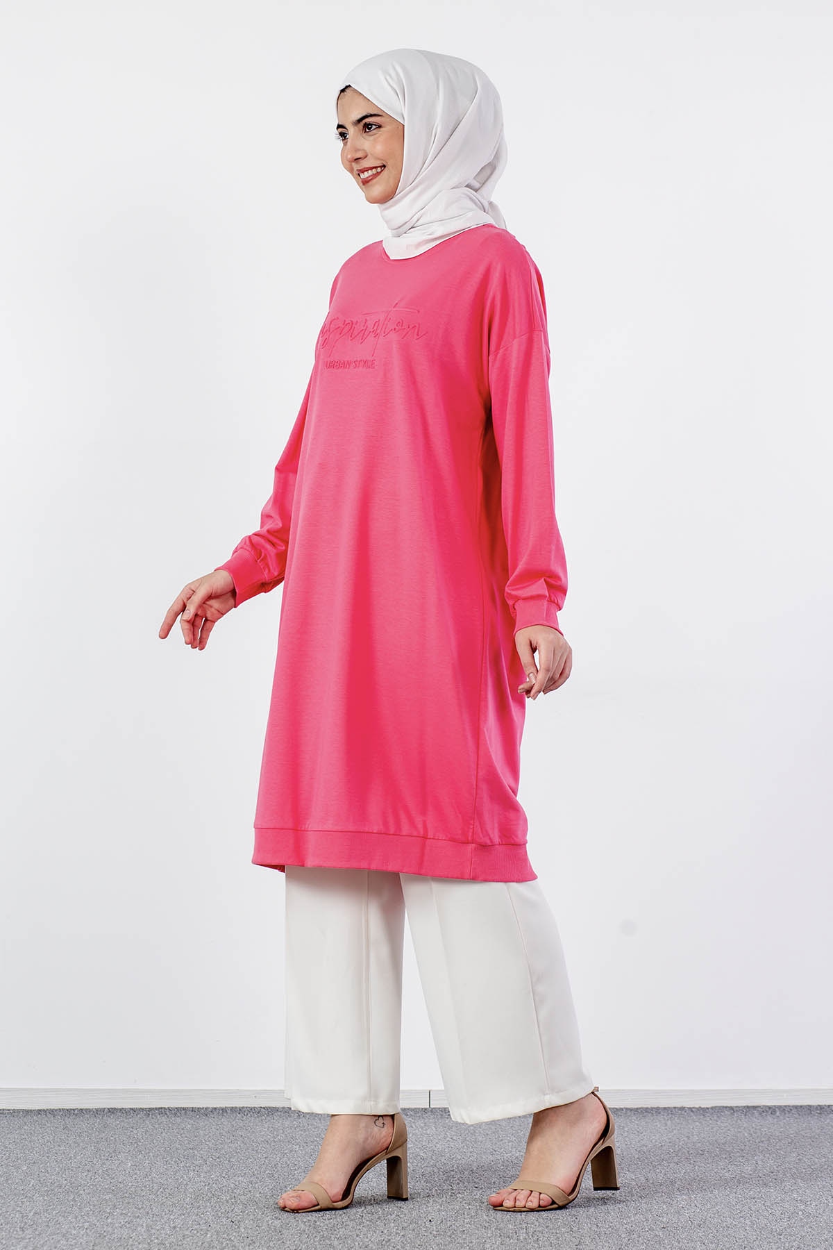 31834 Uzun Tunik Tek - Pembe - 2