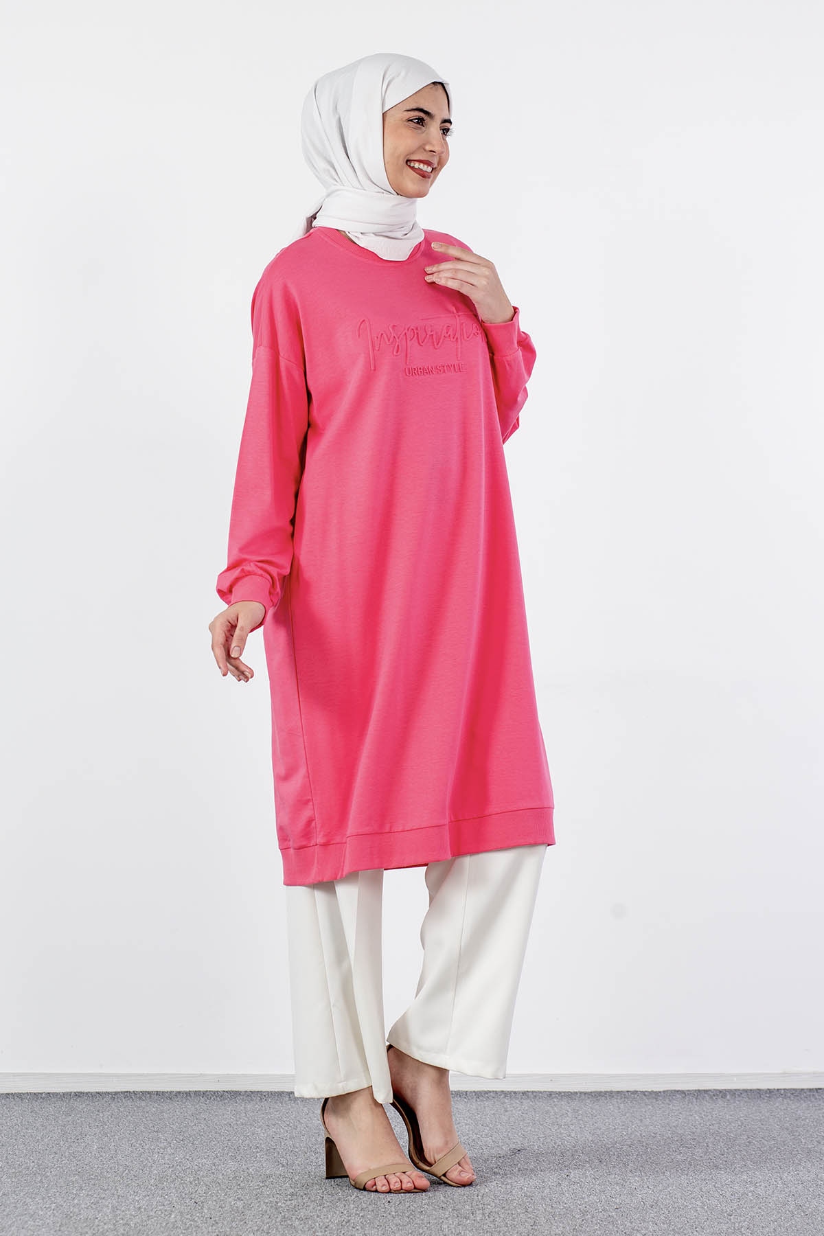 31834 Uzun Tunik Tek - Pembe - 3