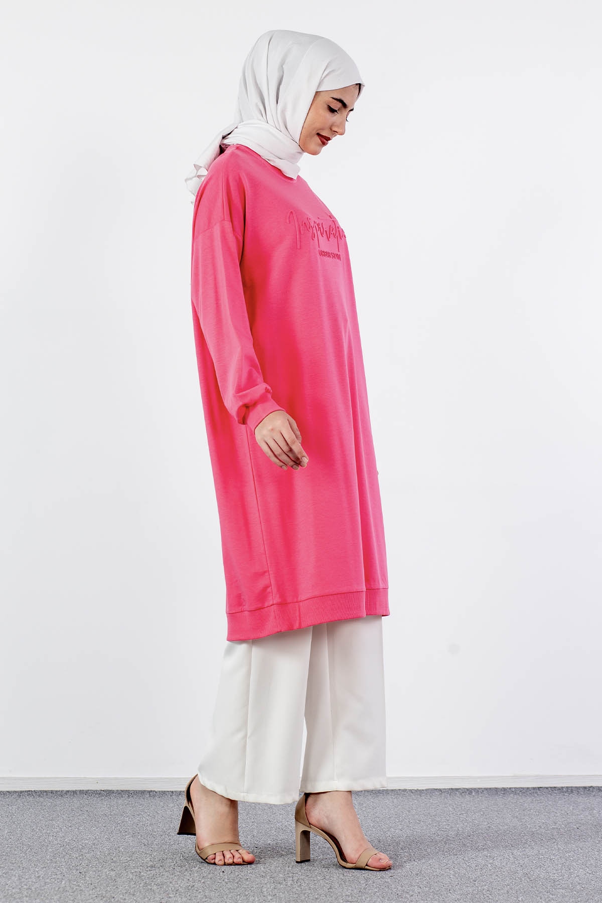 31834 Uzun Tunik Tek - Pembe - 4