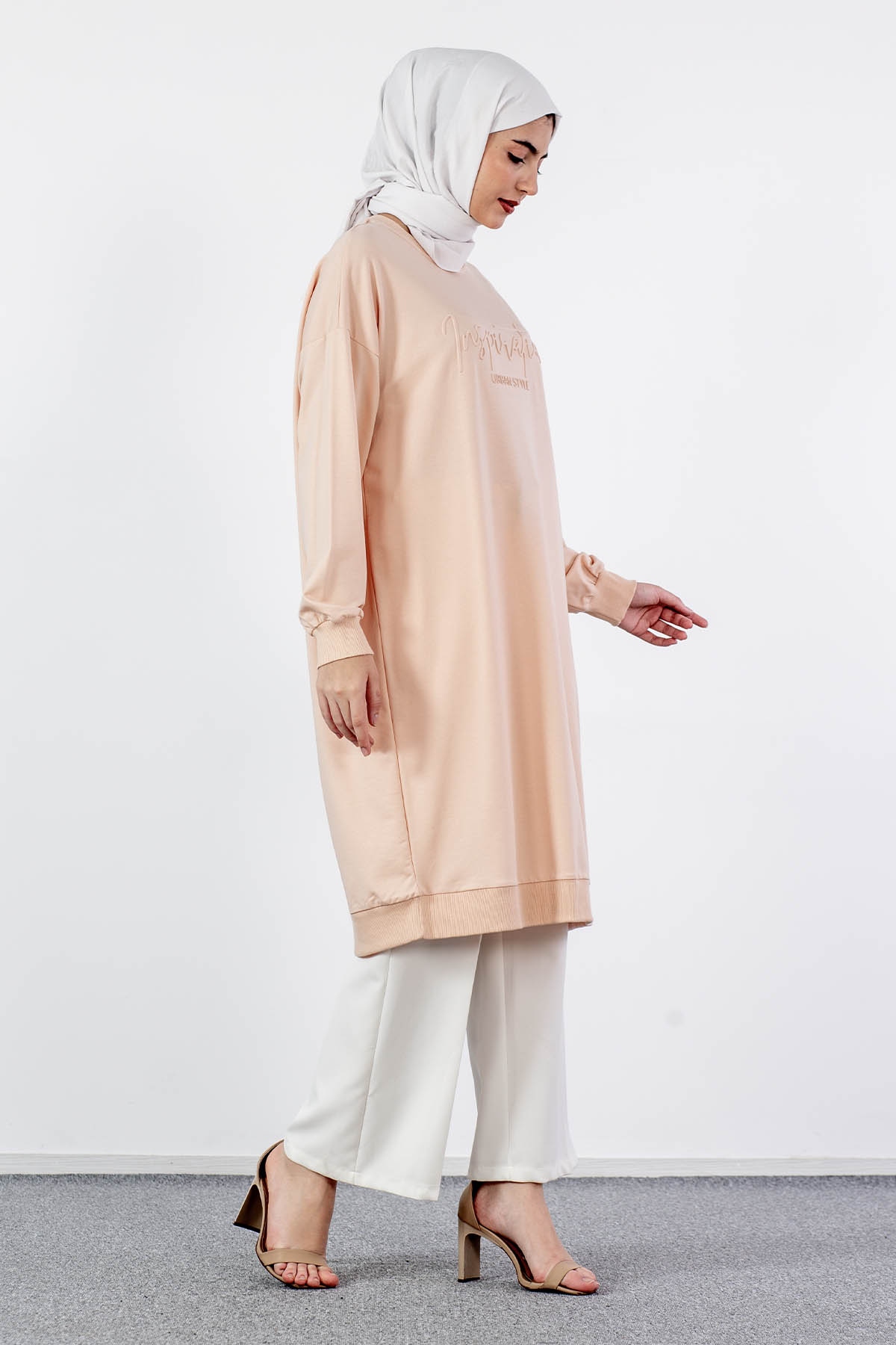 31834 Uzun Tunik Tek - Pudra - 3