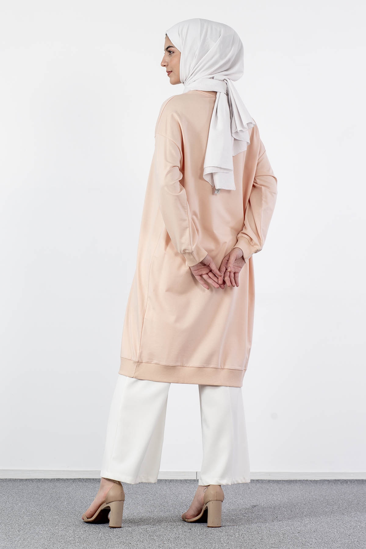 31834 Uzun Tunik Tek - Pudra - 5