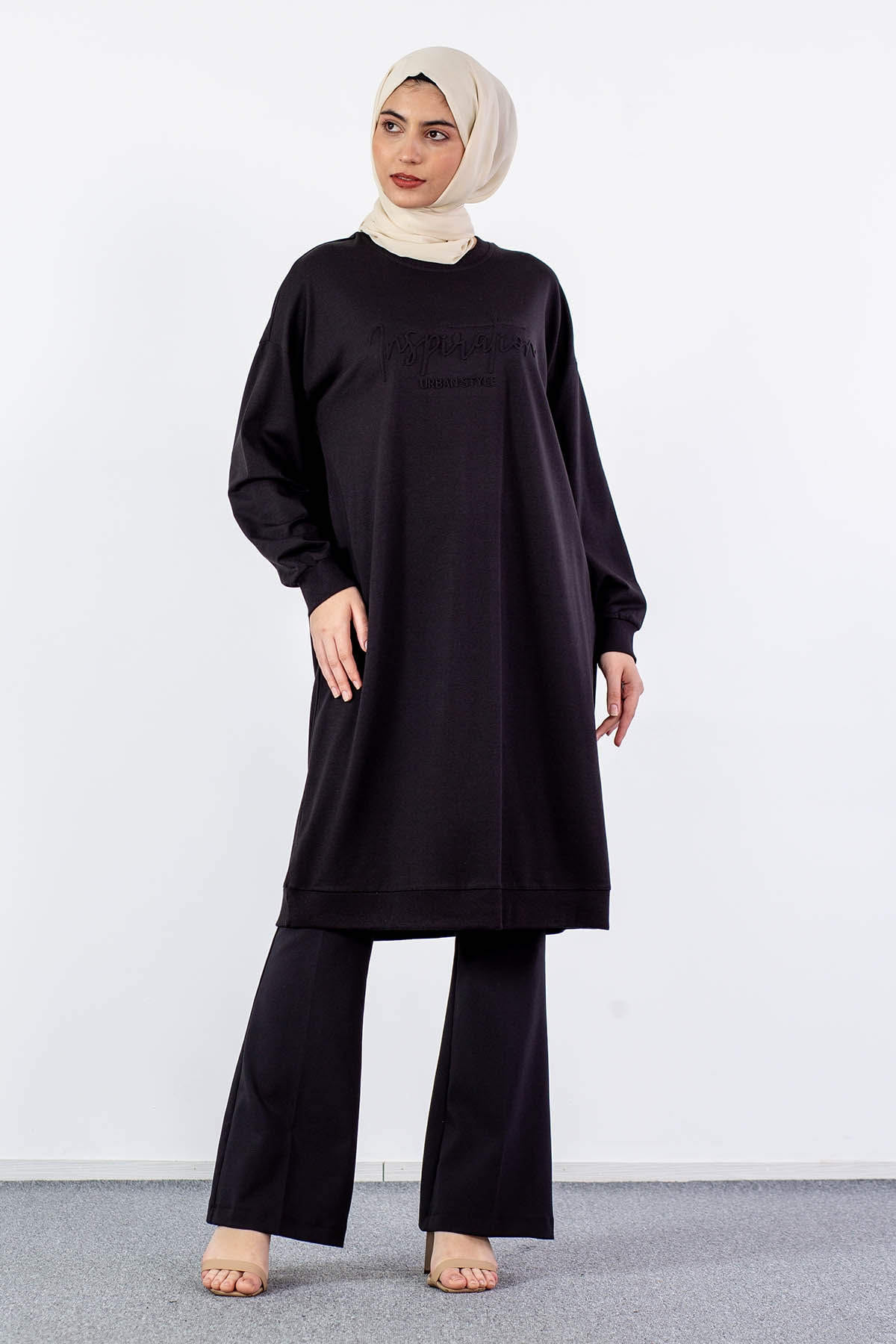 31834 Uzun Tunik Tek - Siyah - 1