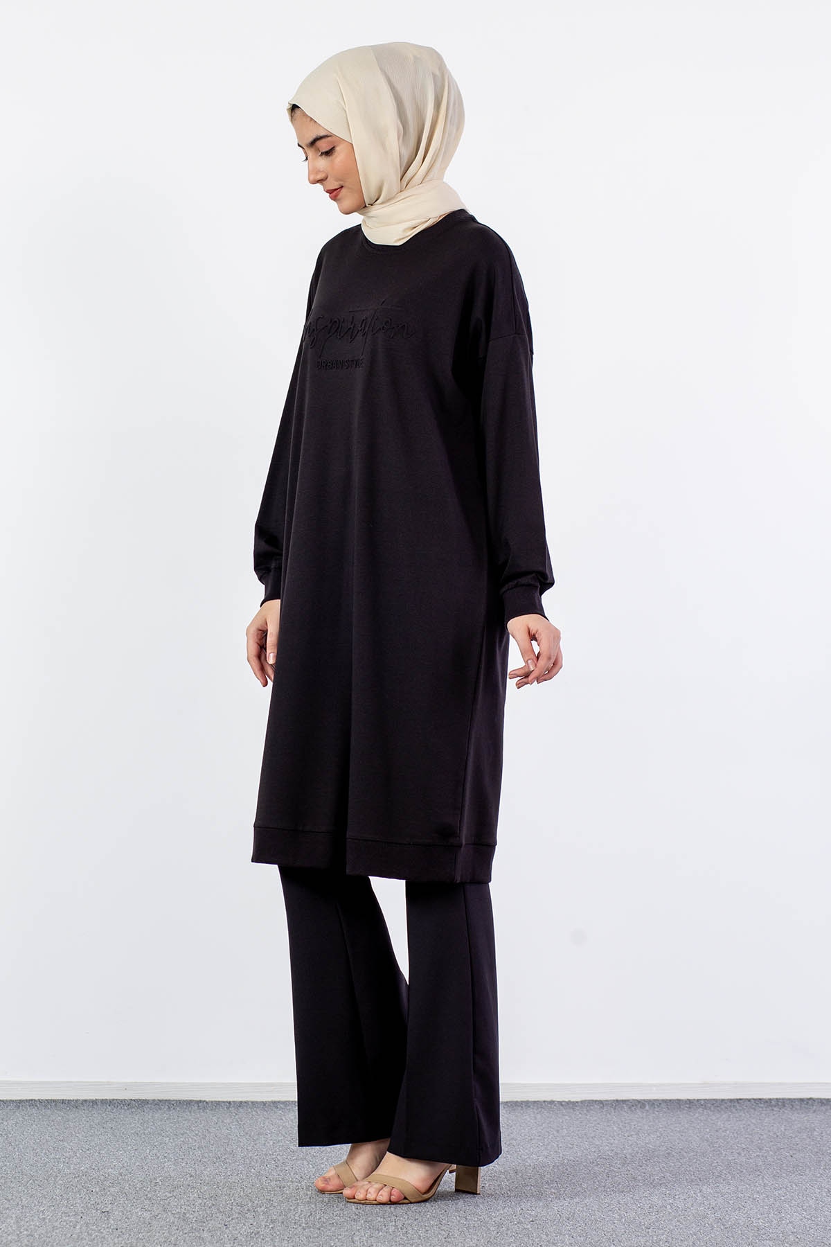 31834 Uzun Tunik Tek - Siyah - 2