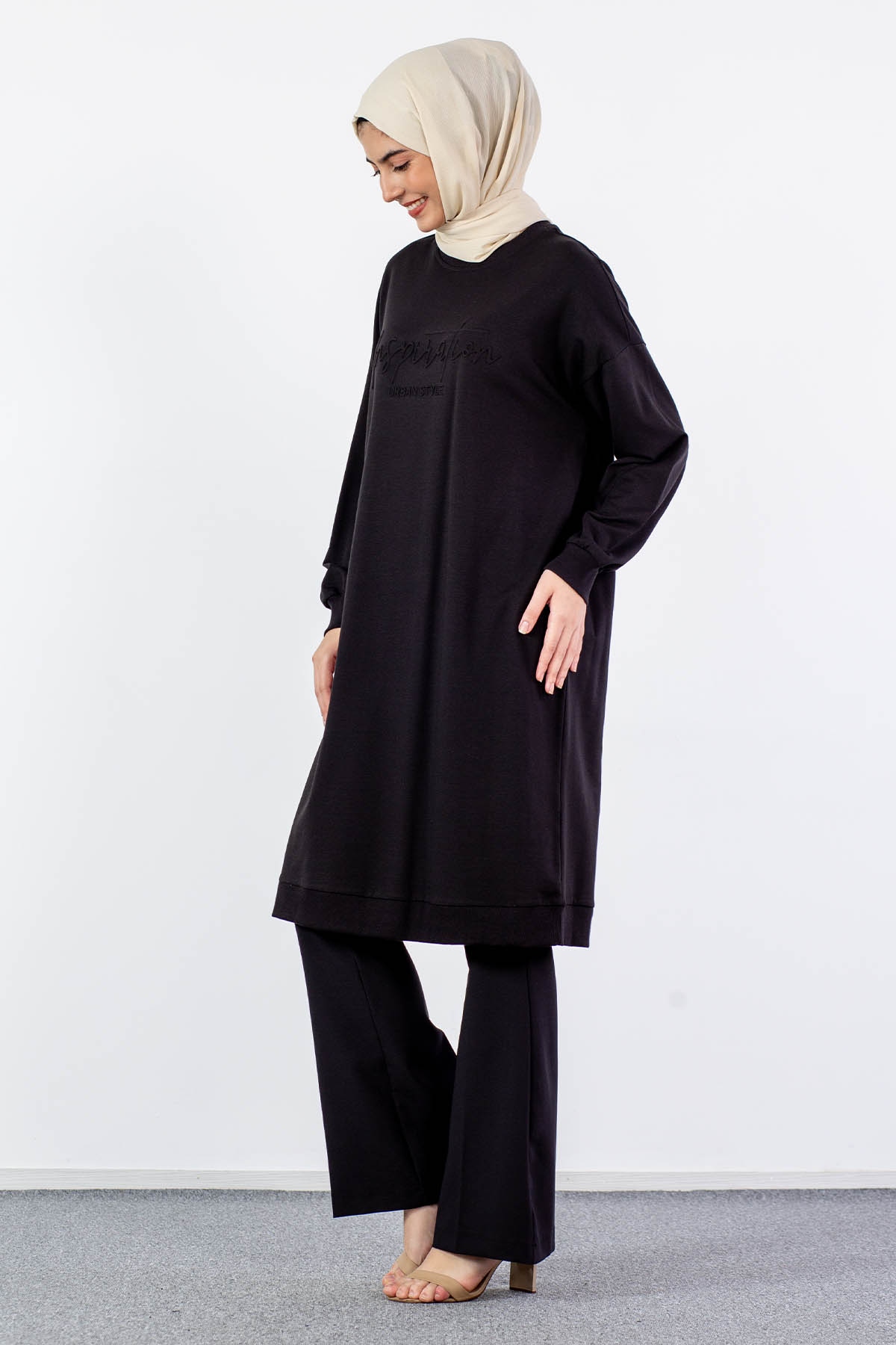 31834 Uzun Tunik Tek - Siyah - 3