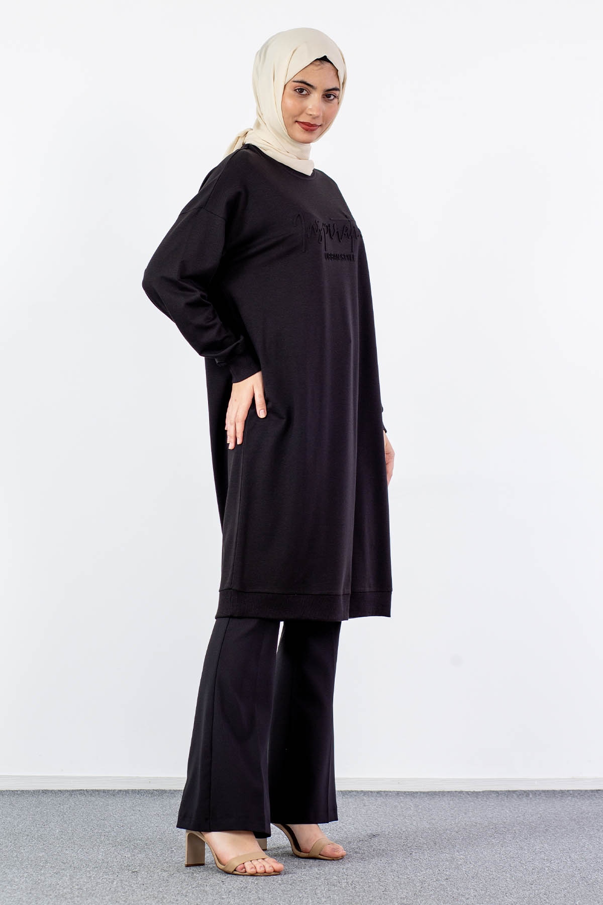 31834 Uzun Tunik Tek - Siyah - 4