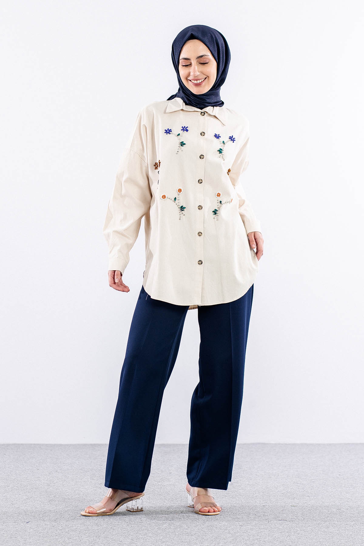 3190 Denim Gömlek 38-44 - Bej - 2