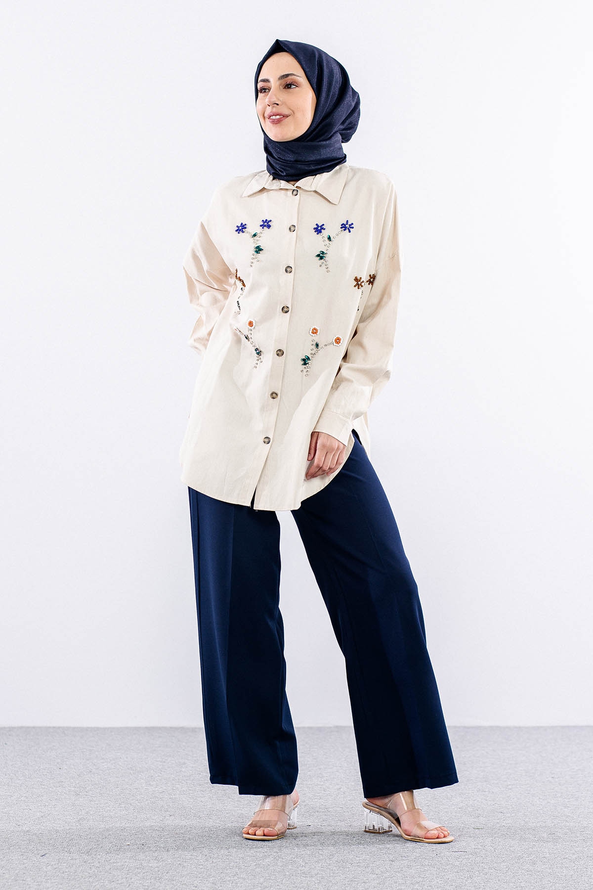 3190 Denim Gömlek 38-44 - Bej - 3