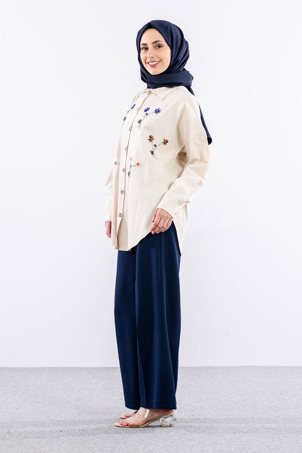 3190 Denim Gömlek 38-44 - Bej - 4