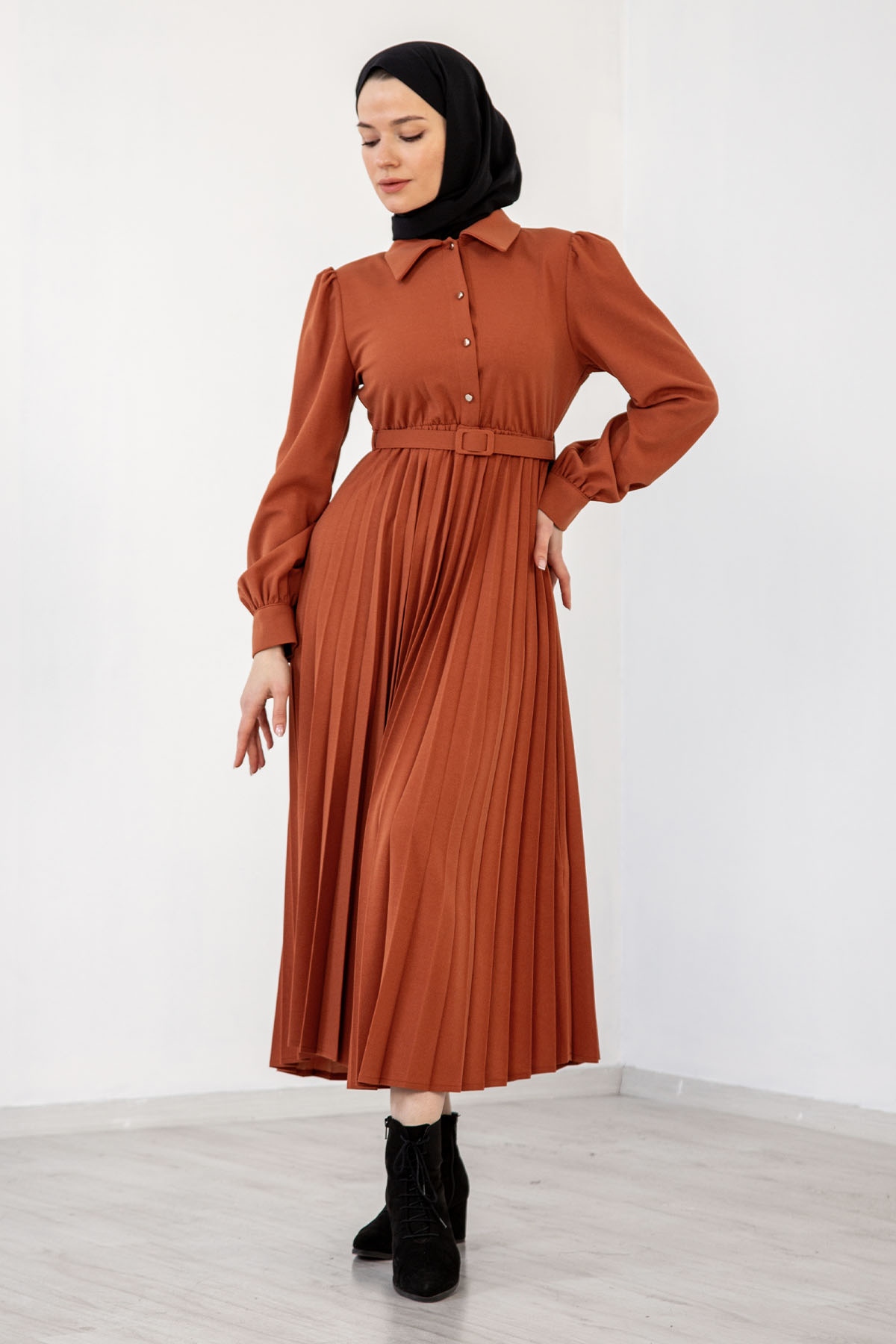 32149 Plise Elbise S-xl - K_taba - 1