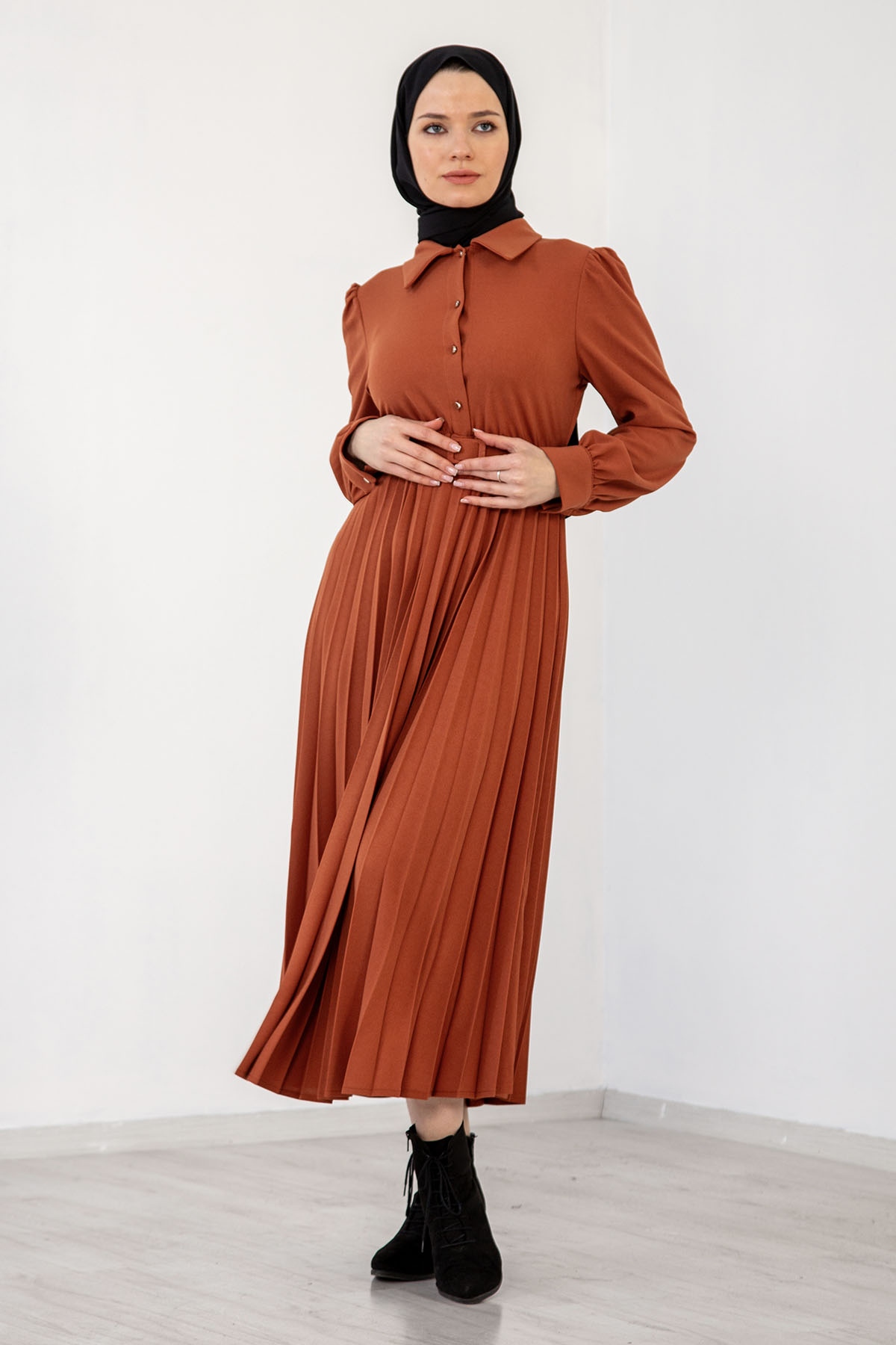 32149 Plise Elbise S-xl - K_taba - 2