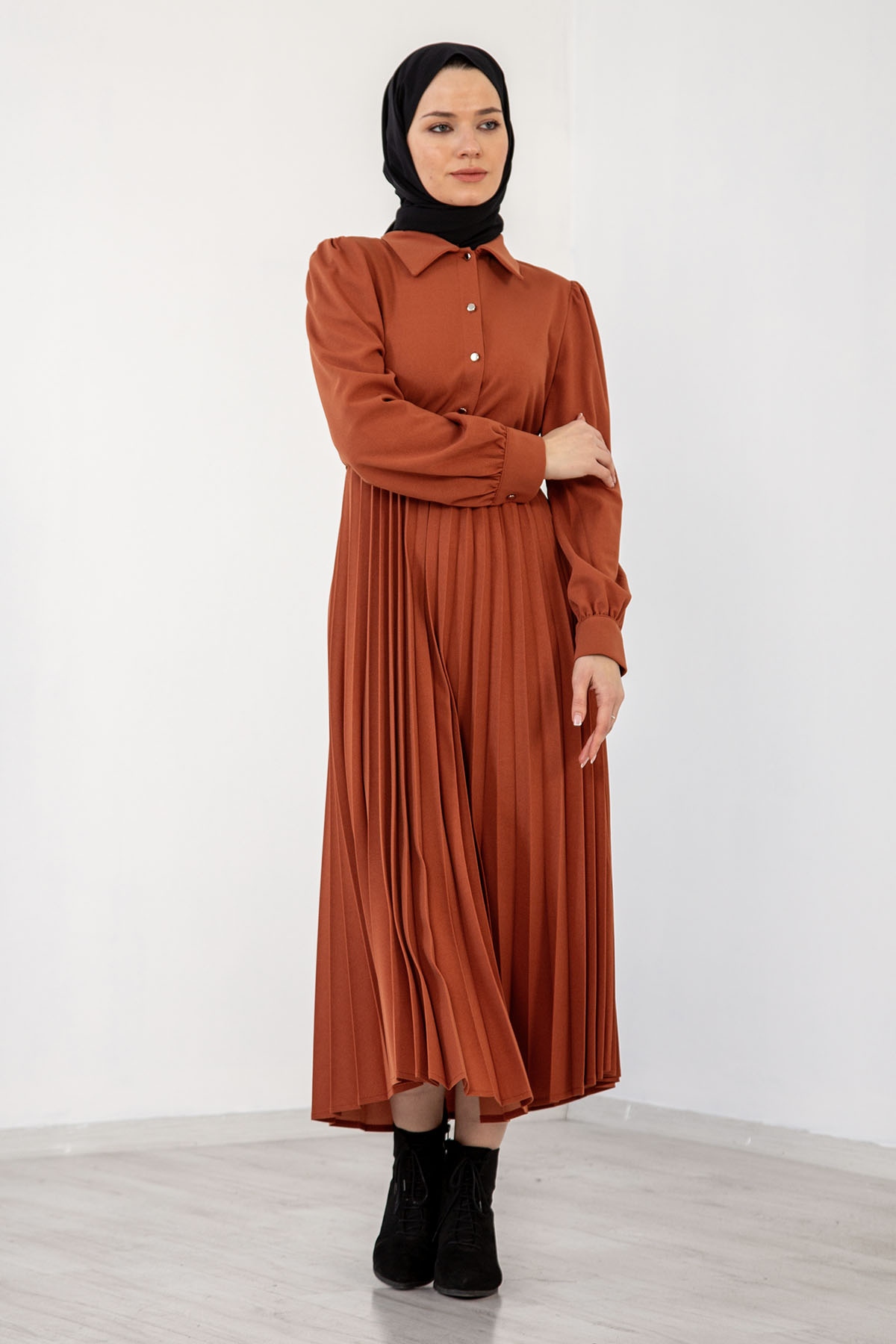 32149 Plise Elbise S-xl - K_taba - 3