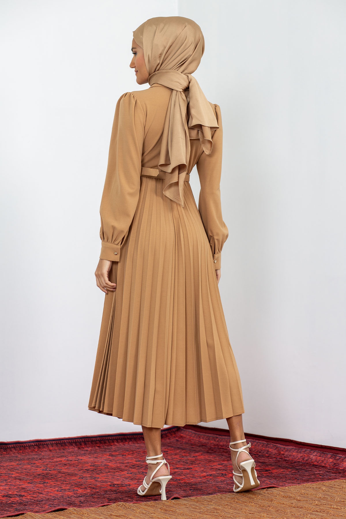 32149 Plise Elbise S-xl - Toprak - 4