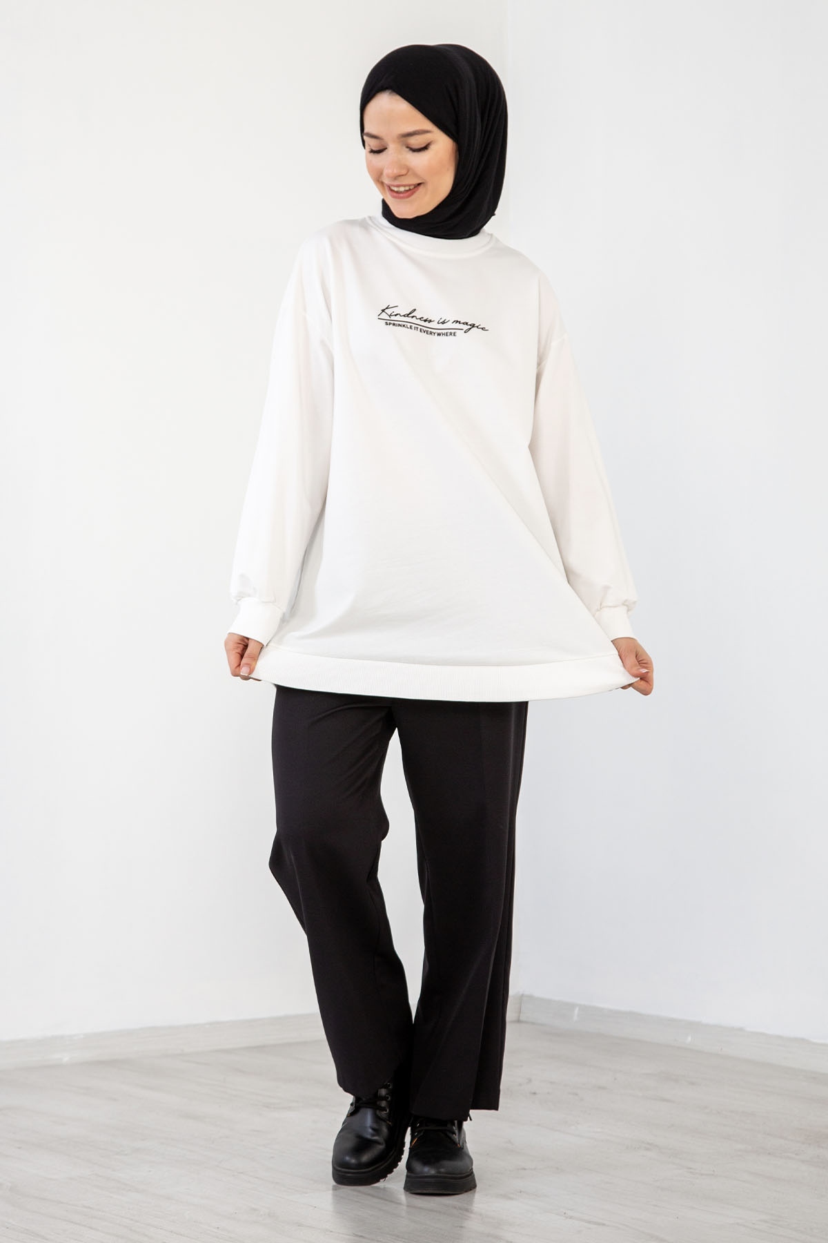 32345 Tunik Tek Baski - Ekru - 1