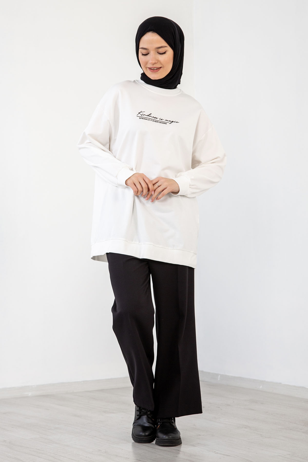 32345 Tunik Tek Baski - Ekru - 2