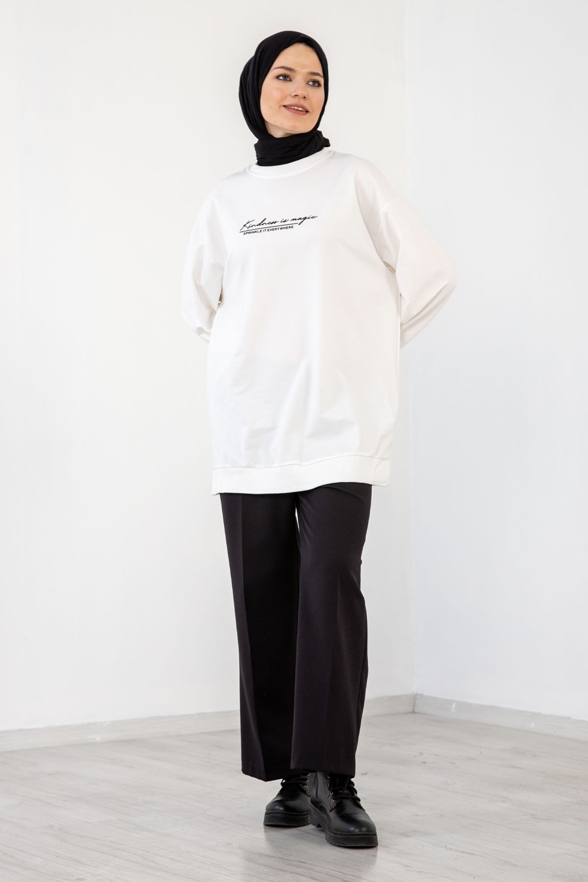 32345 Tunik Tek Baski - Ekru - 3