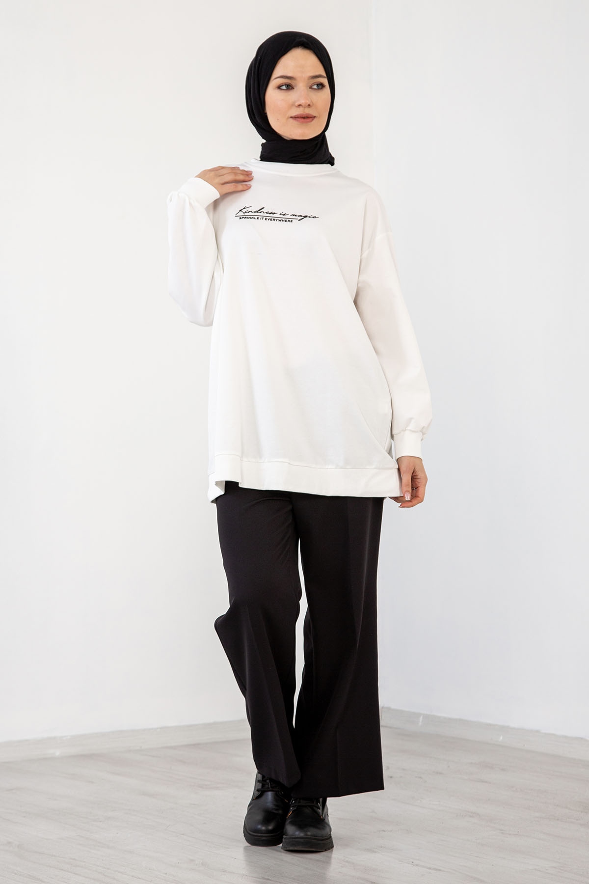 32345 Tunik Tek Baski - Ekru - 4