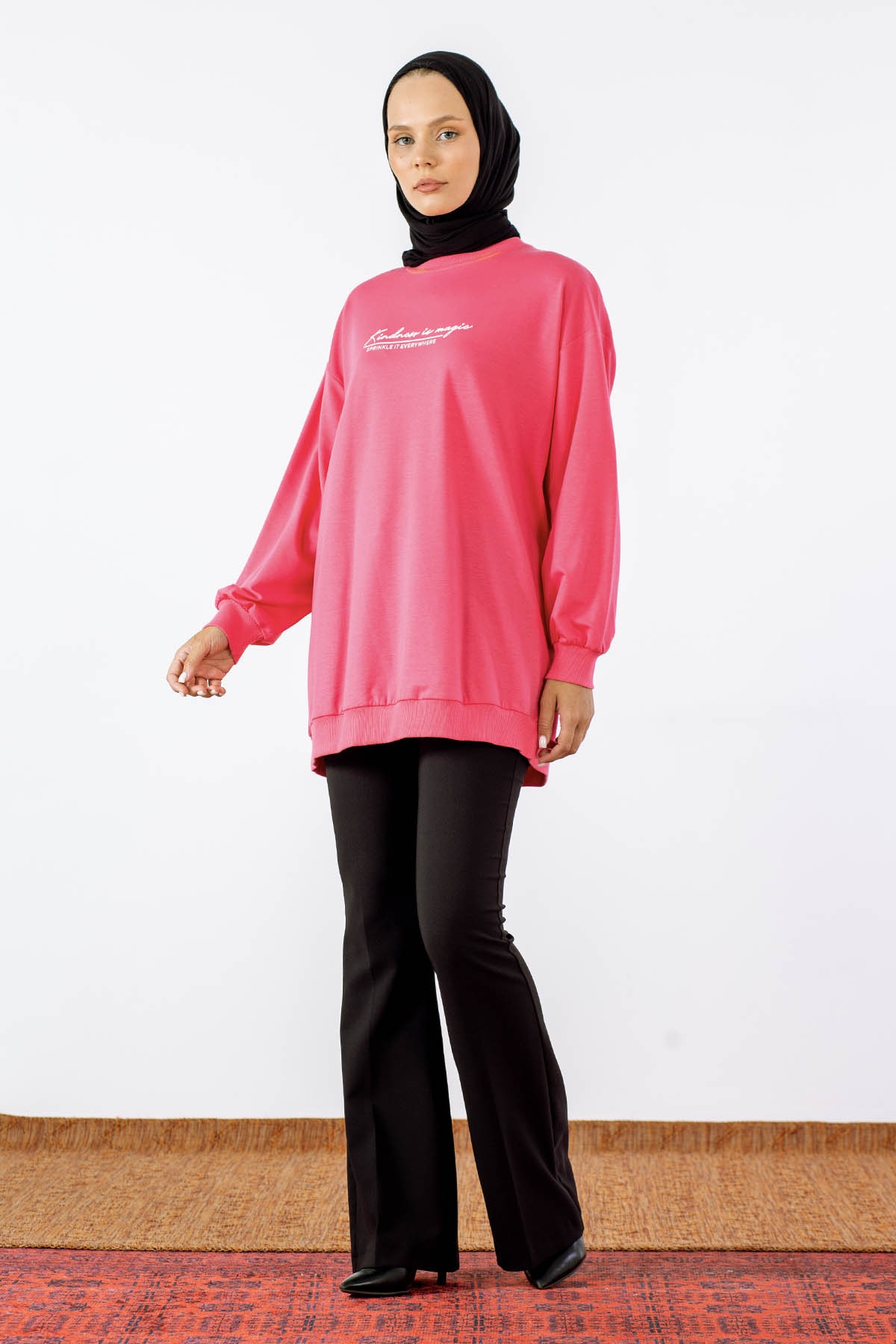 32345 Tunik Tek Baski - Pembe - 1