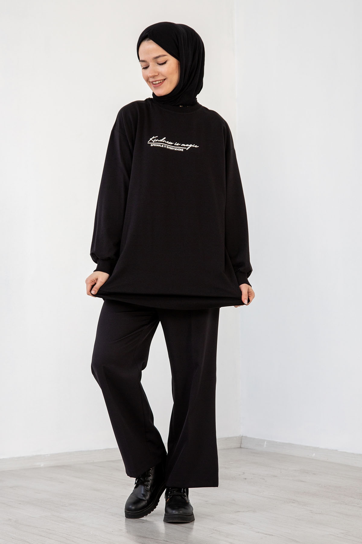 32345 Tunik Tek Baski - Siyah - 1