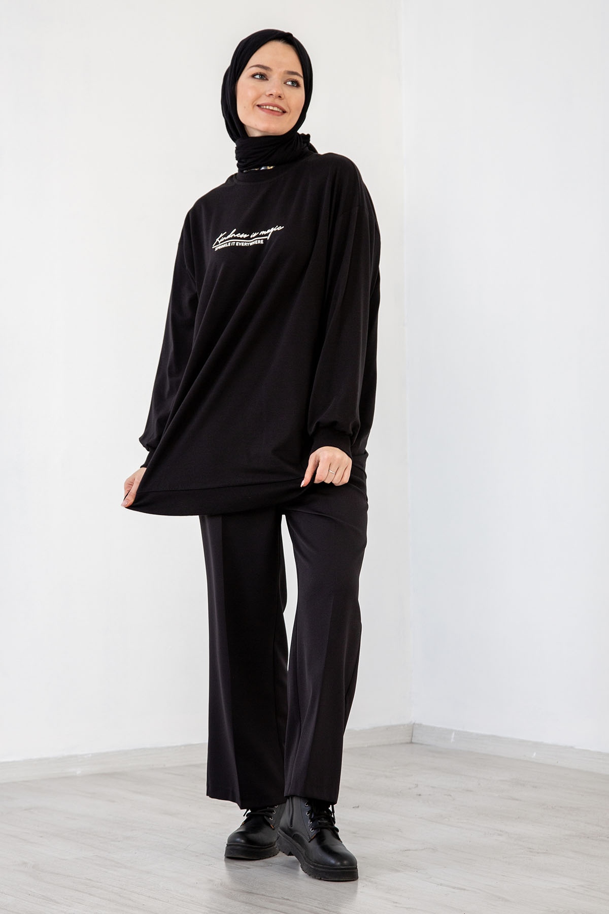 32345 Tunik Tek Baski - Siyah - 2