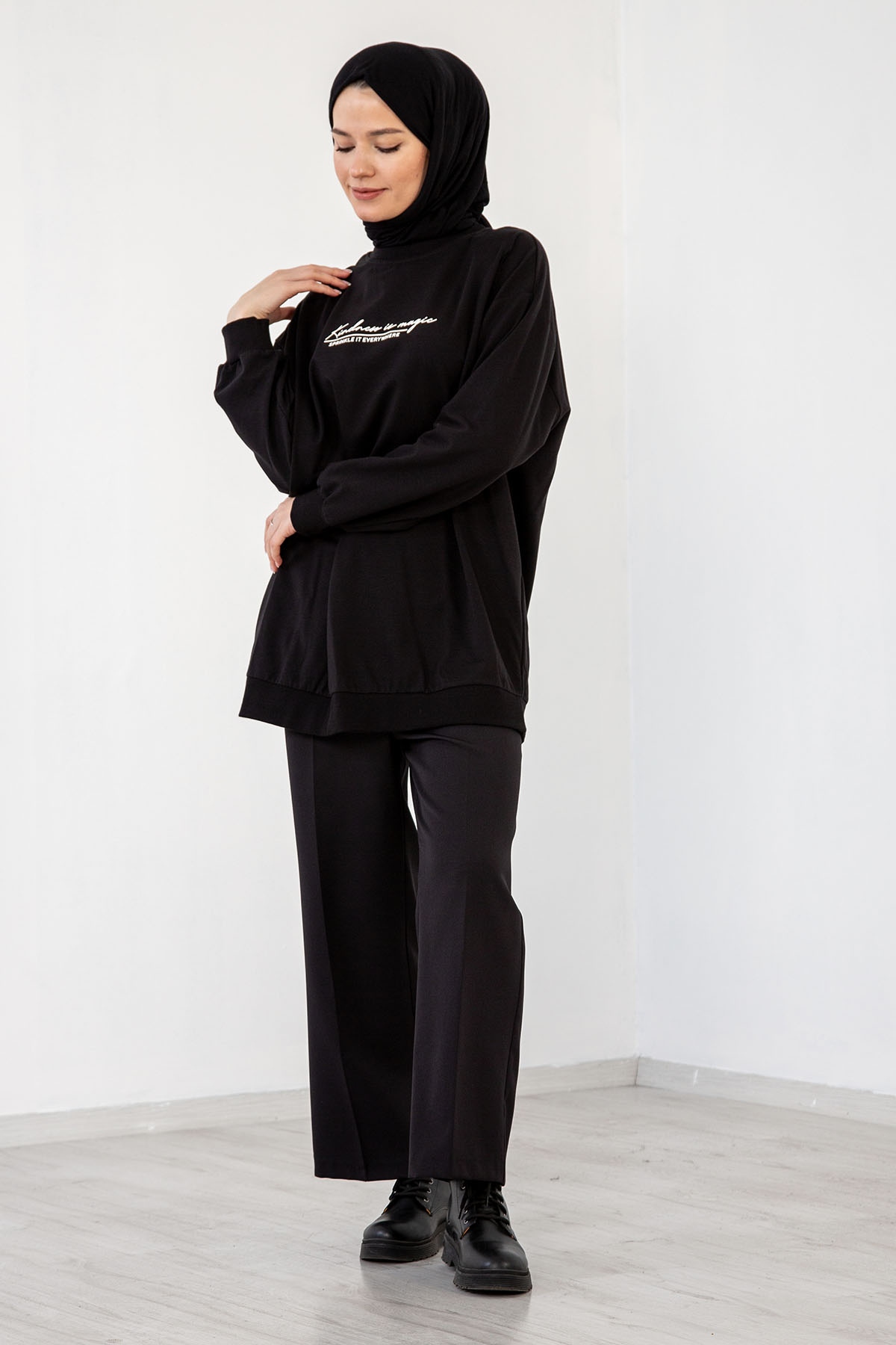 32345 Tunik Tek Baski - Siyah - 3