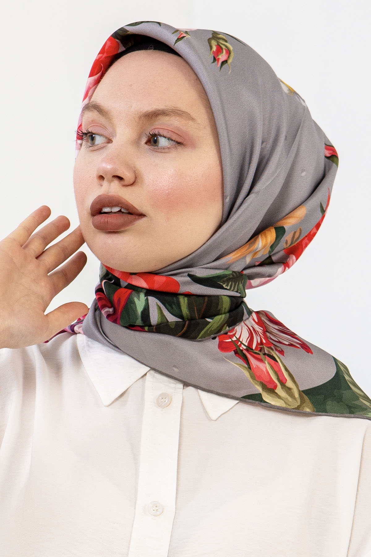 3237 İpek Eşarp 90*90 - Gri - 2